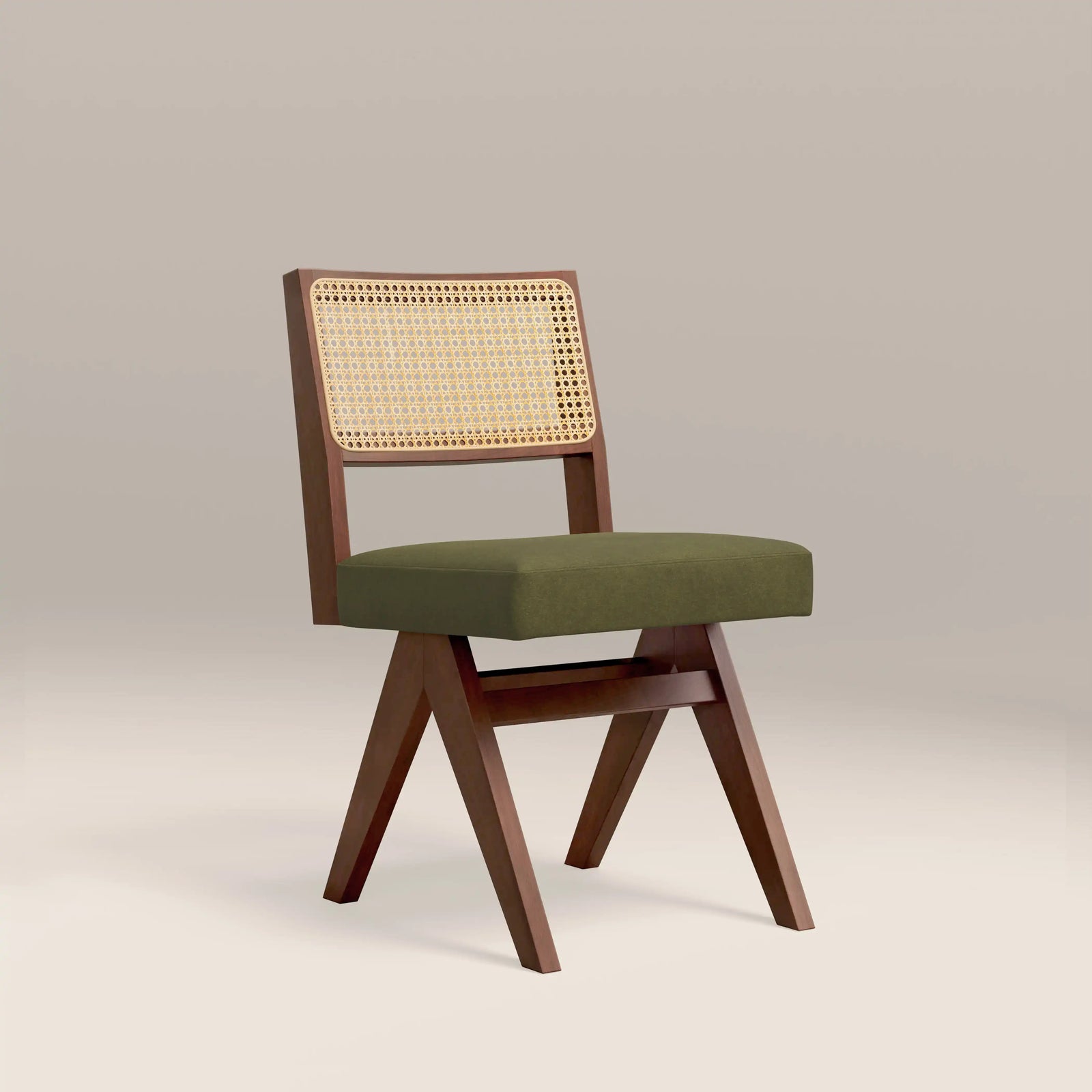 Cary Wooden Dining Chair | Moss Green Sustainable Mohair Velvet & Walnut