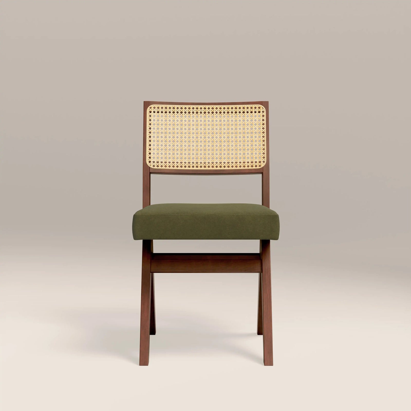 Cary Wooden Dining Chair | Moss Green Sustainable Mohair Velvet & Walnut
