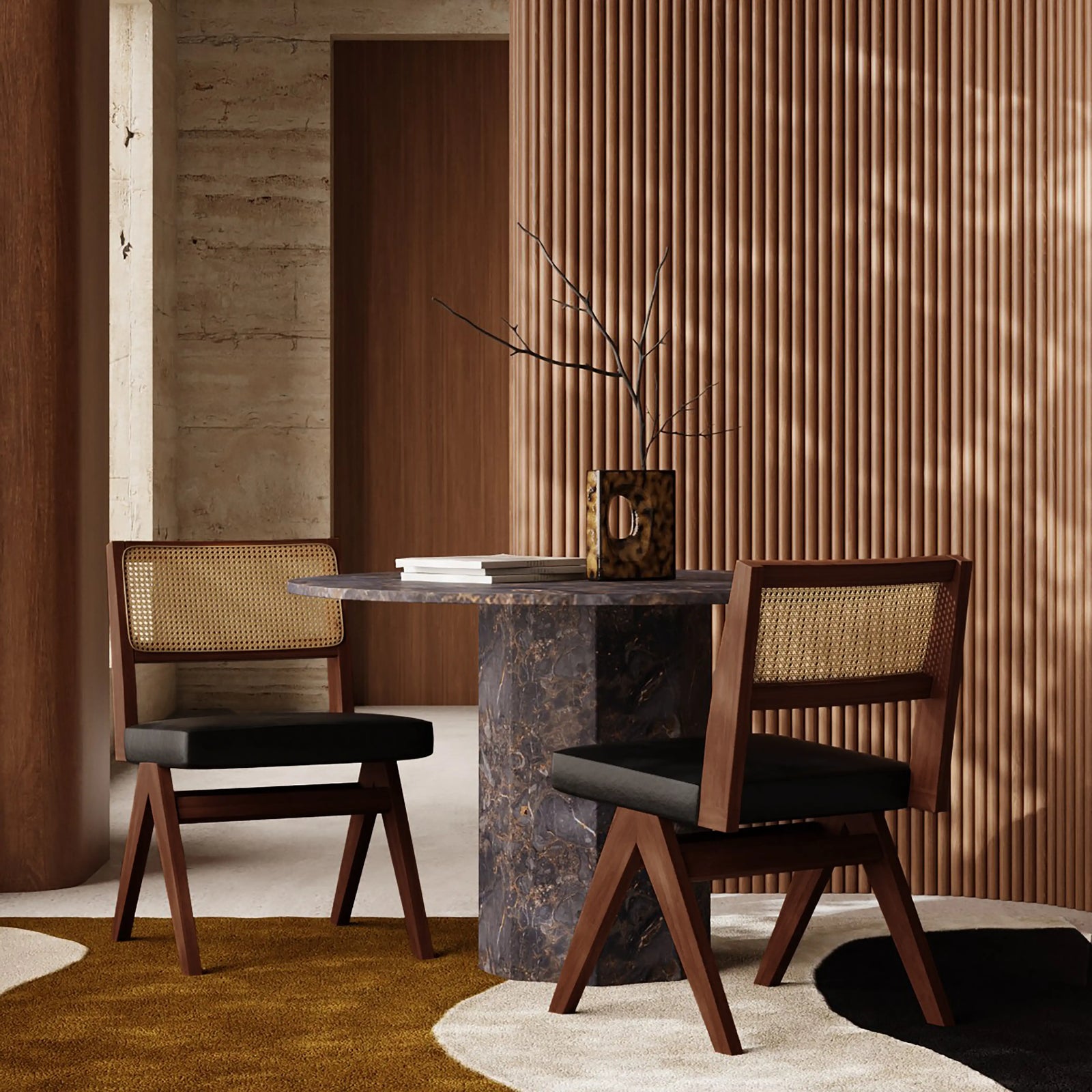 Cary Wooden Dining Chair | Vintage Black Faux Leather & Walnut