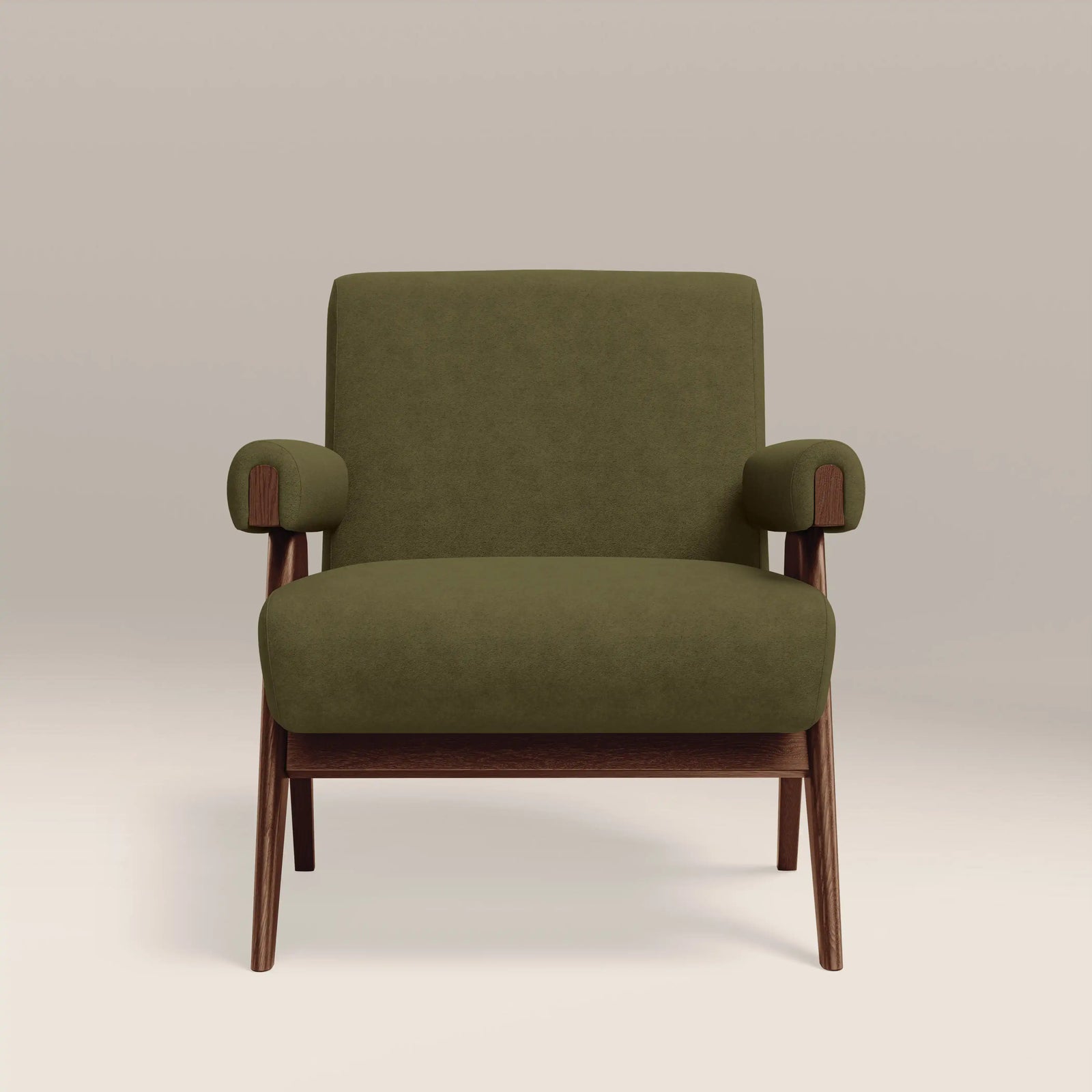 Cary Accent Chair | Moss Green Sustainable Mohair Velvet & Walnut