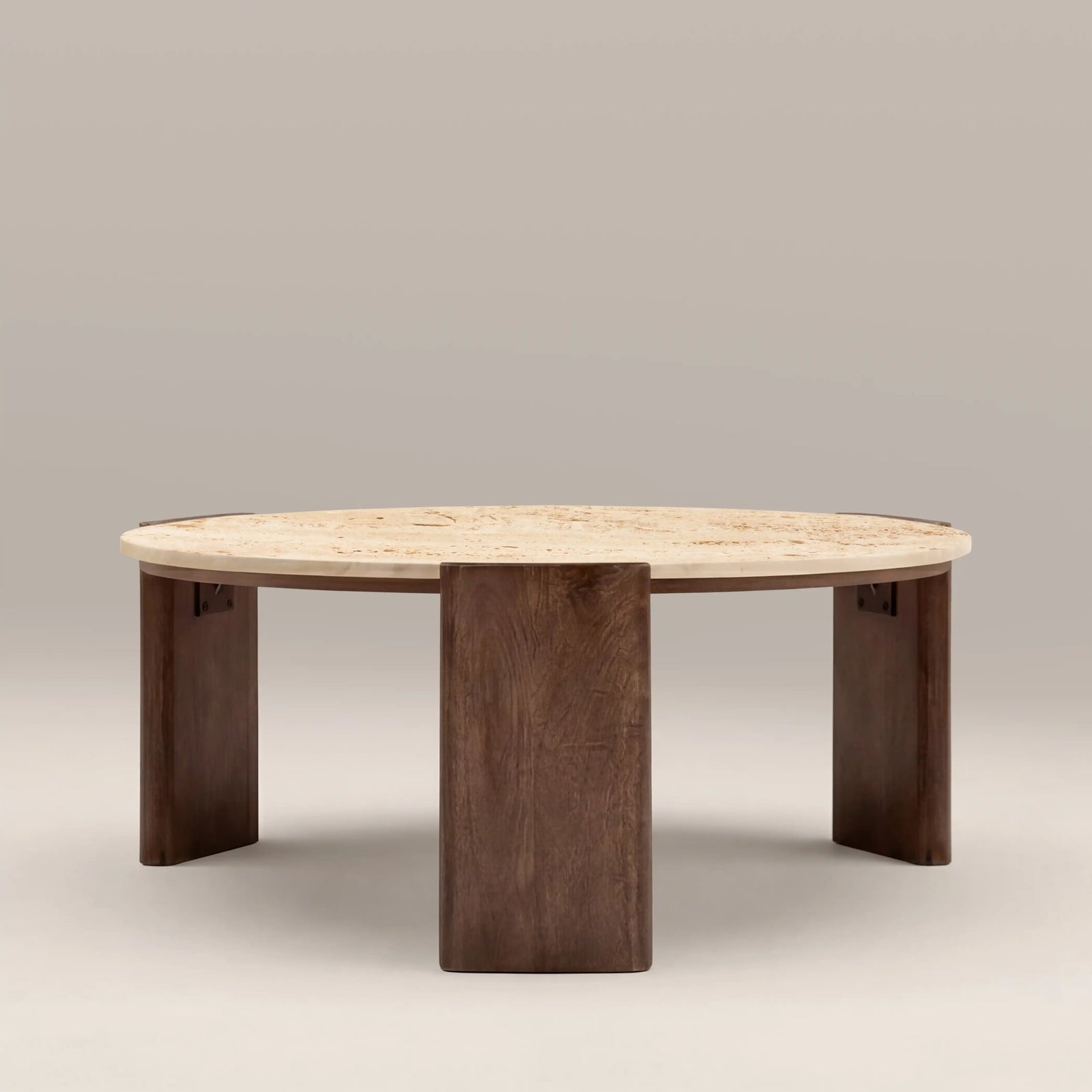 Emil Round Coffee Table | Natural Travertine & Walnut