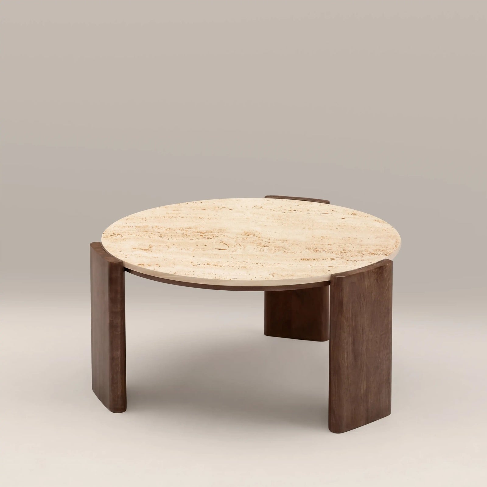 Emil Round Coffee Table | Natural Travertine & Walnut