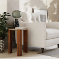 Emil Round Side Table | Natural Travertine & Walnut