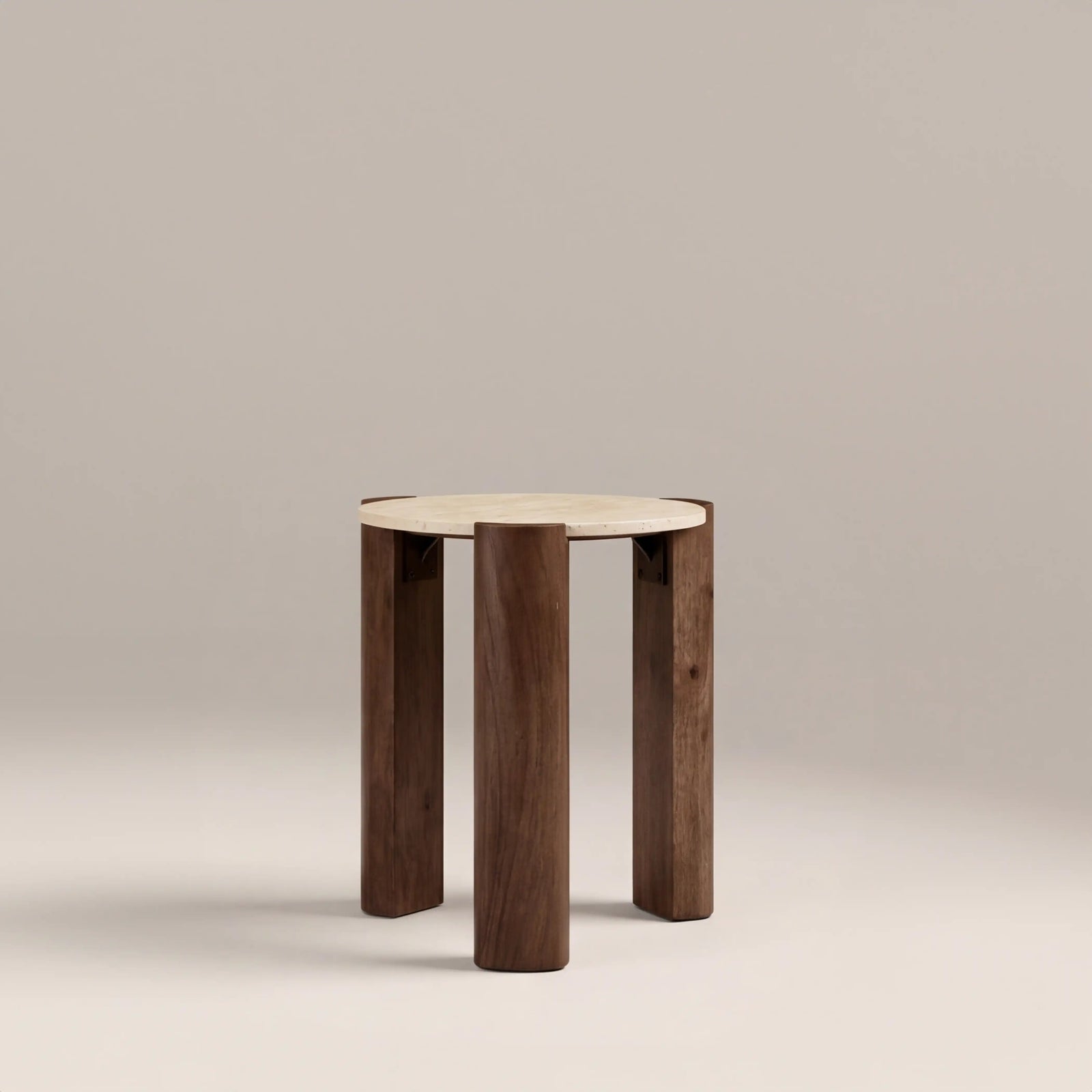 Emil Round Side Table | Natural Travertine & Walnut