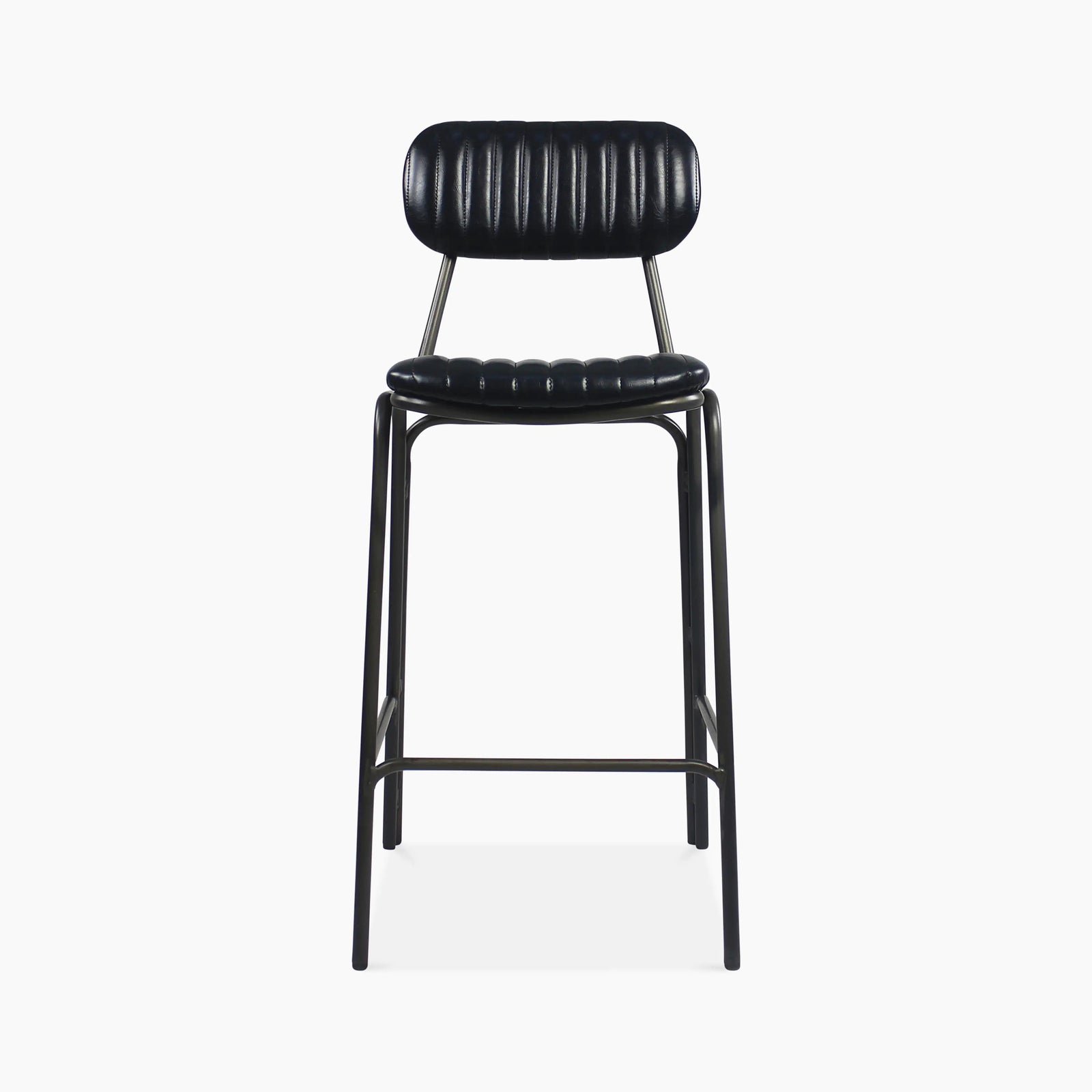 Boston Bar Stool with Backrest | Black Faux Leather & Black