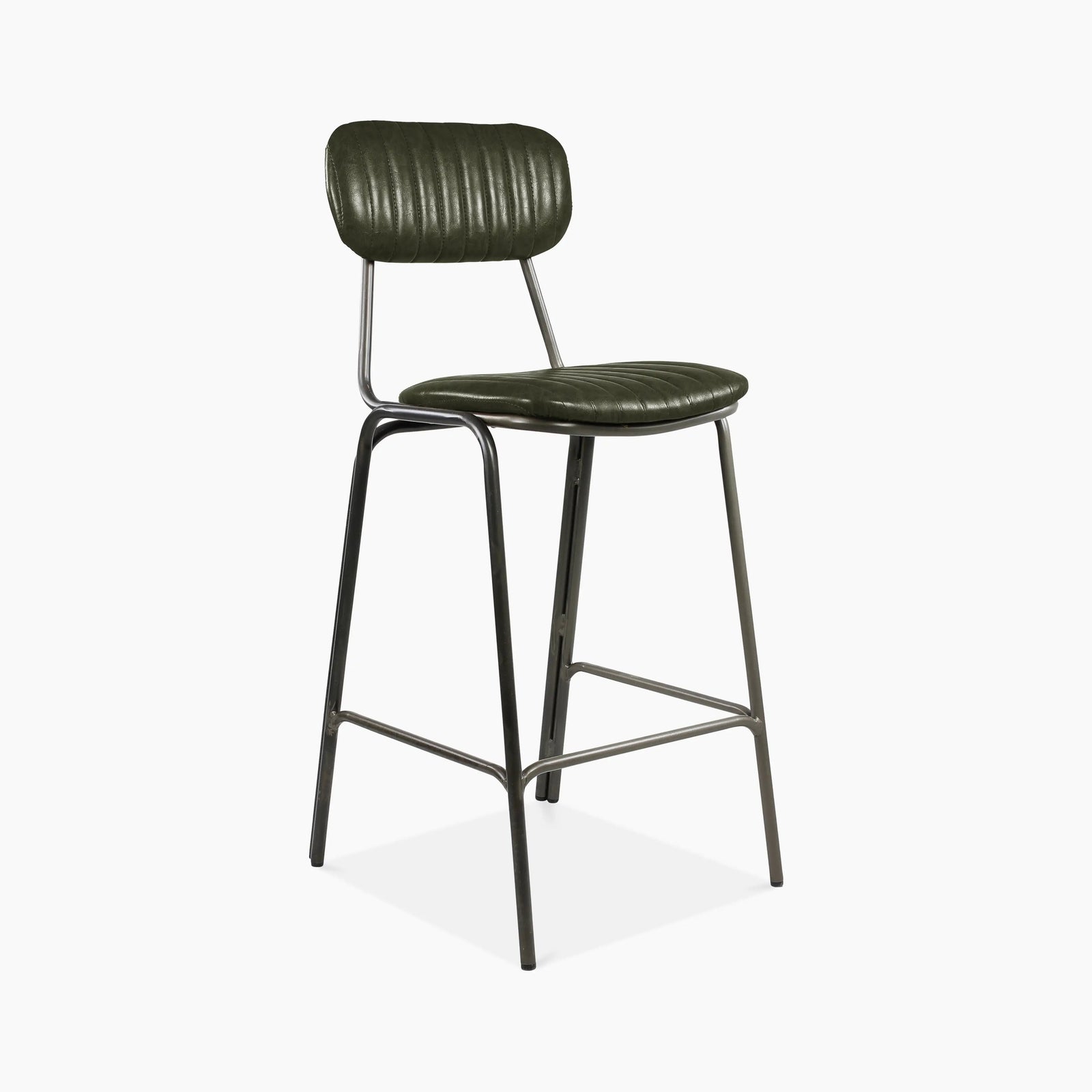 Boston Bar Stool | Dark Green Faux Leather & Black