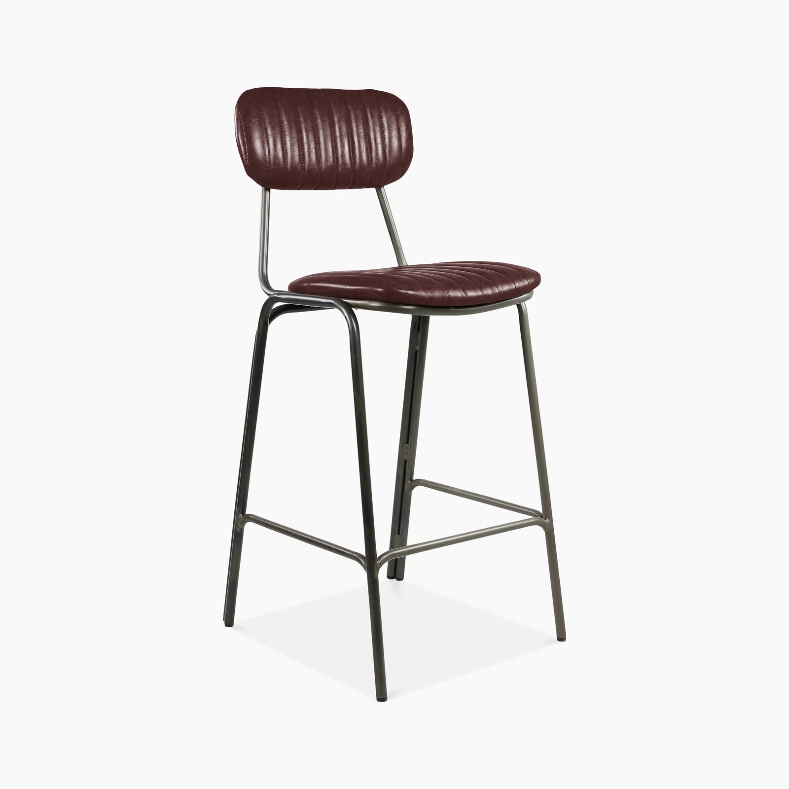 Boston Bar Stool with Backrest | Dark Red Faux Leather
