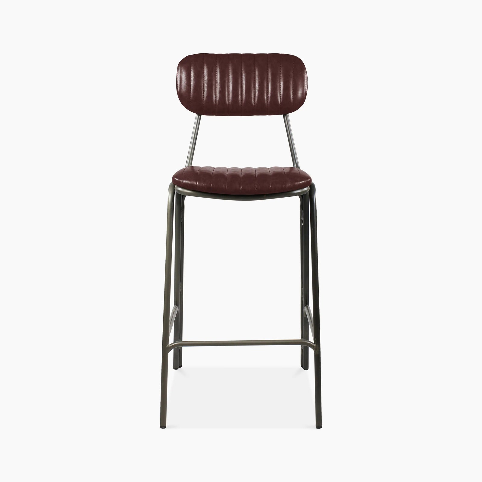 Boston Bar Stool with Backrest | Dark Red Faux Leather