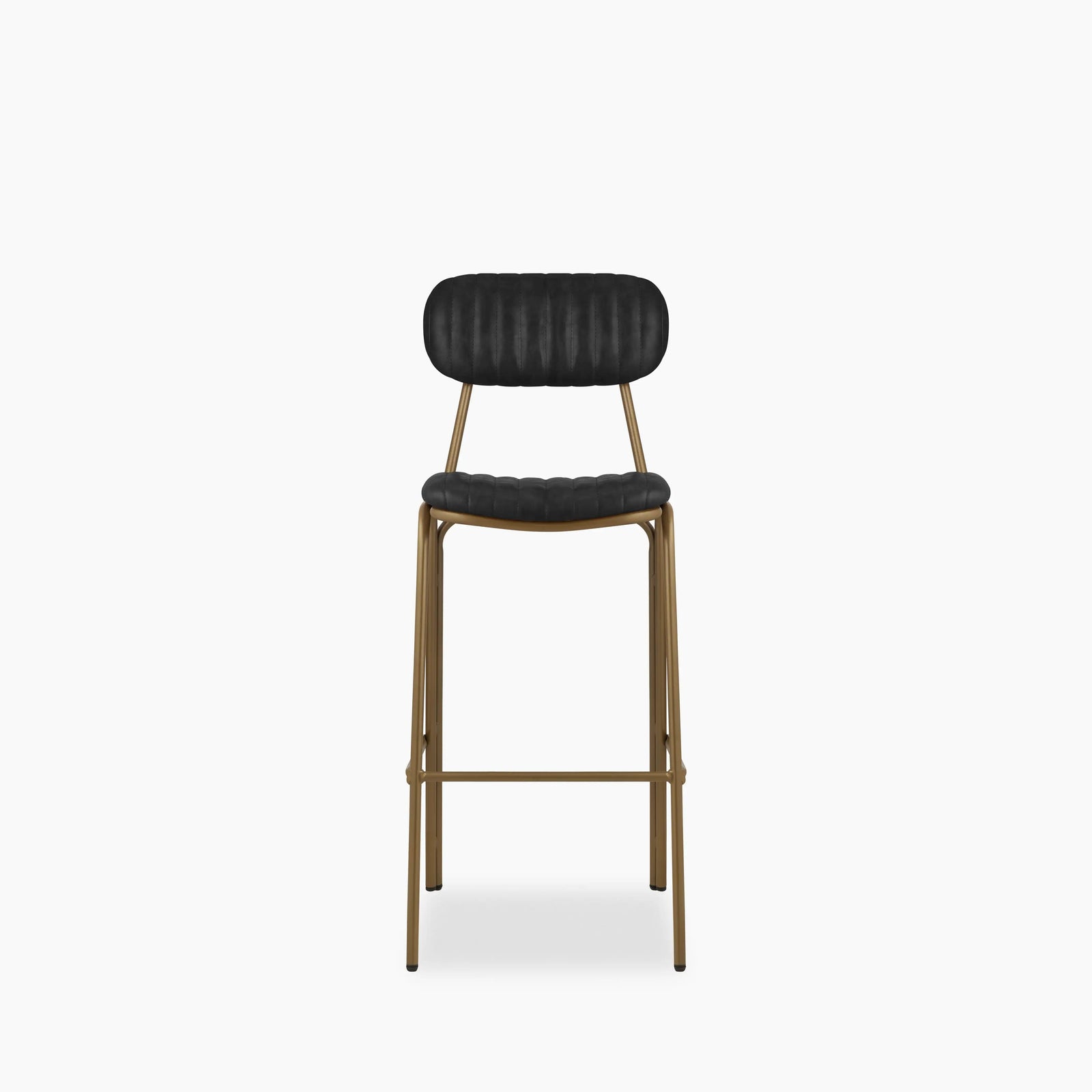 Boston Bar Stool | Vintage Black Faux Leather & Brass