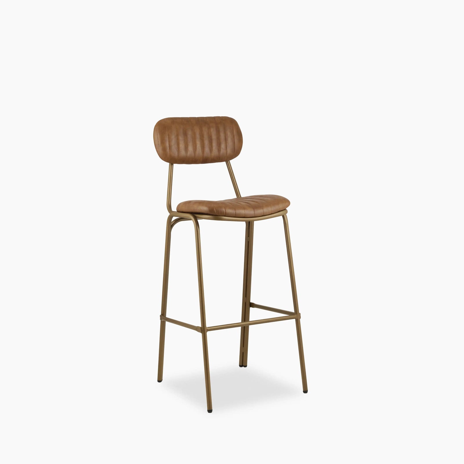 Boston Bar Stool | Vintage Tan Faux Leather & Brass