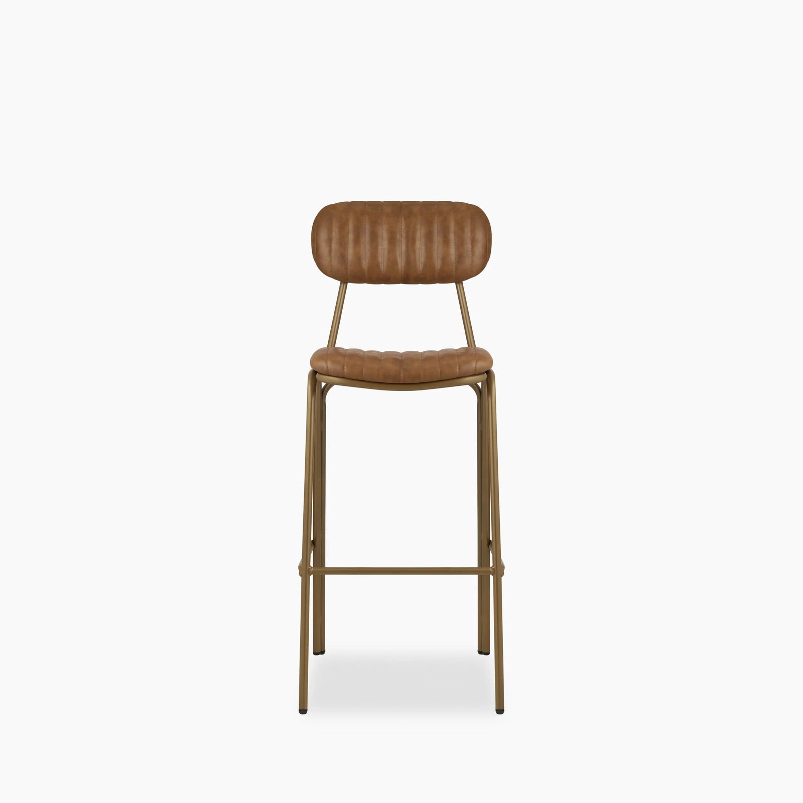 Boston Bar Stool | Vintage Tan Faux Leather & Brass