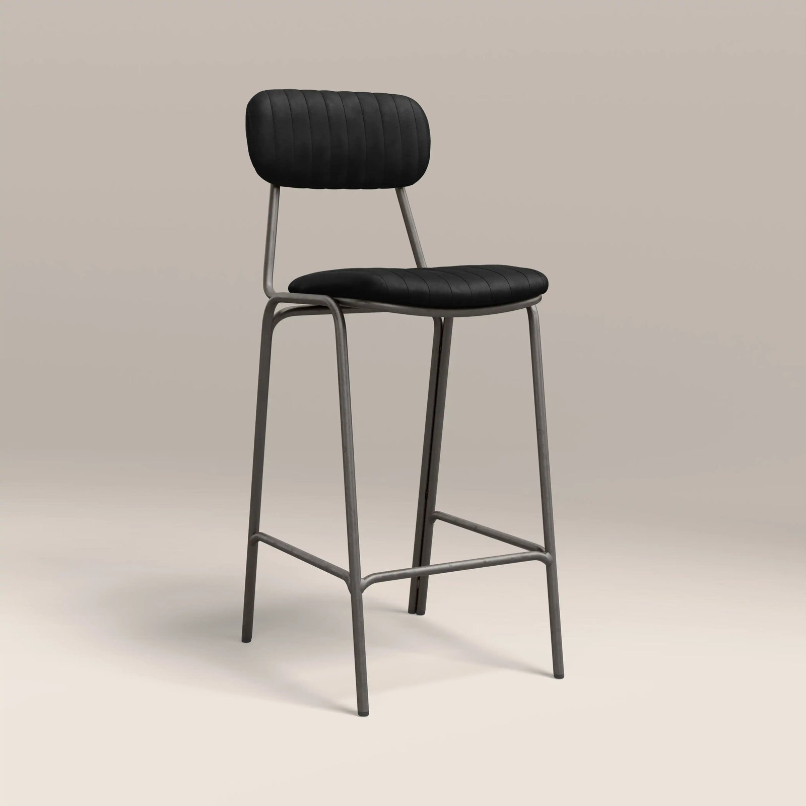 Boston Bar Stool With Backrest | Black Faux Leather & Gunmetal