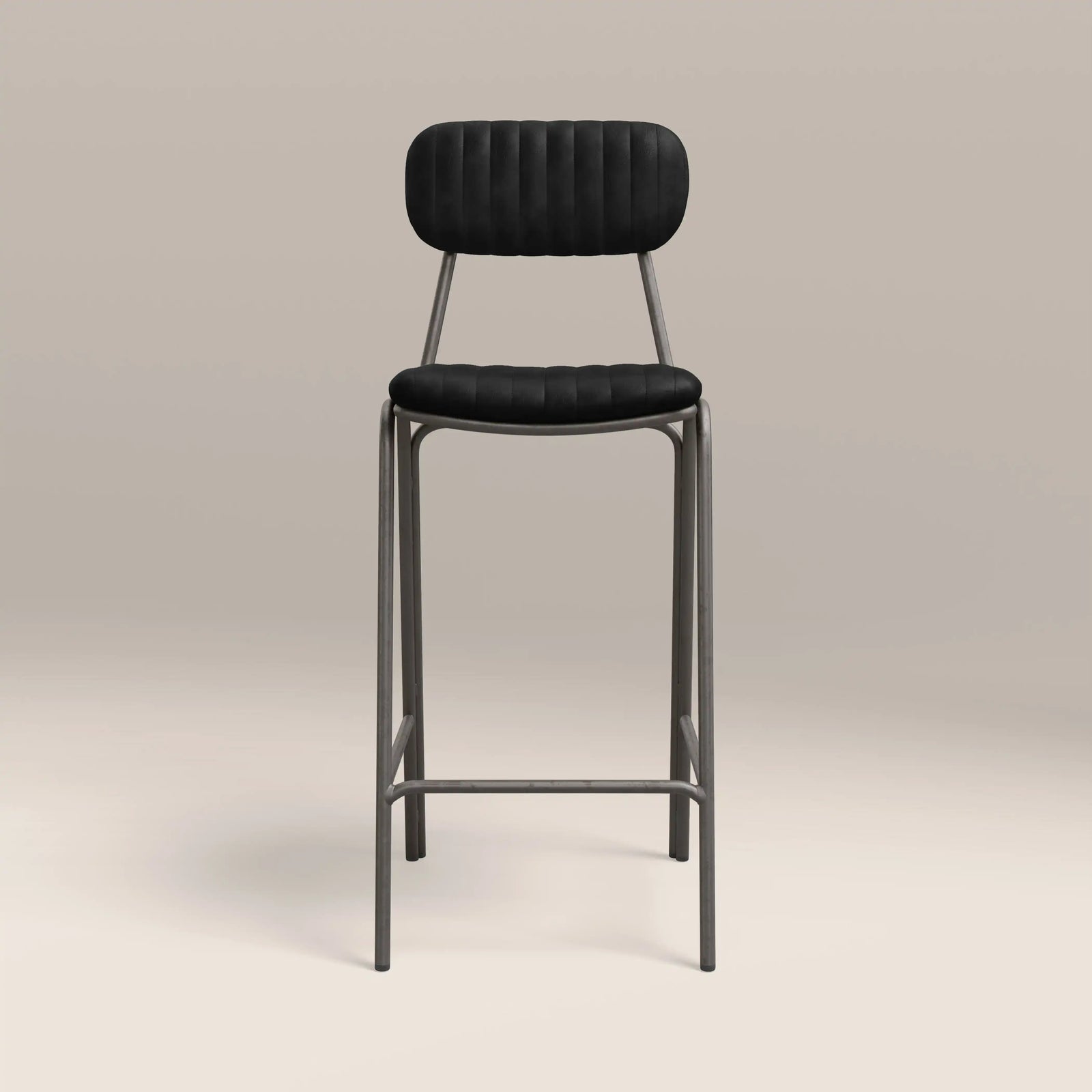 Boston Bar Stool With Backrest | Black Faux Leather & Gunmetal