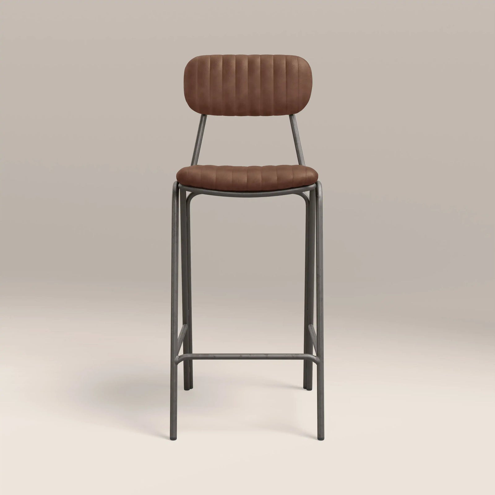 Boston Bar Stool With Backrest | Tan Faux Leather & Gunmetal
