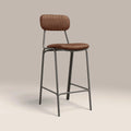 Boston Bar Stool With Backrest | Tan Faux Leather & Gunmetal