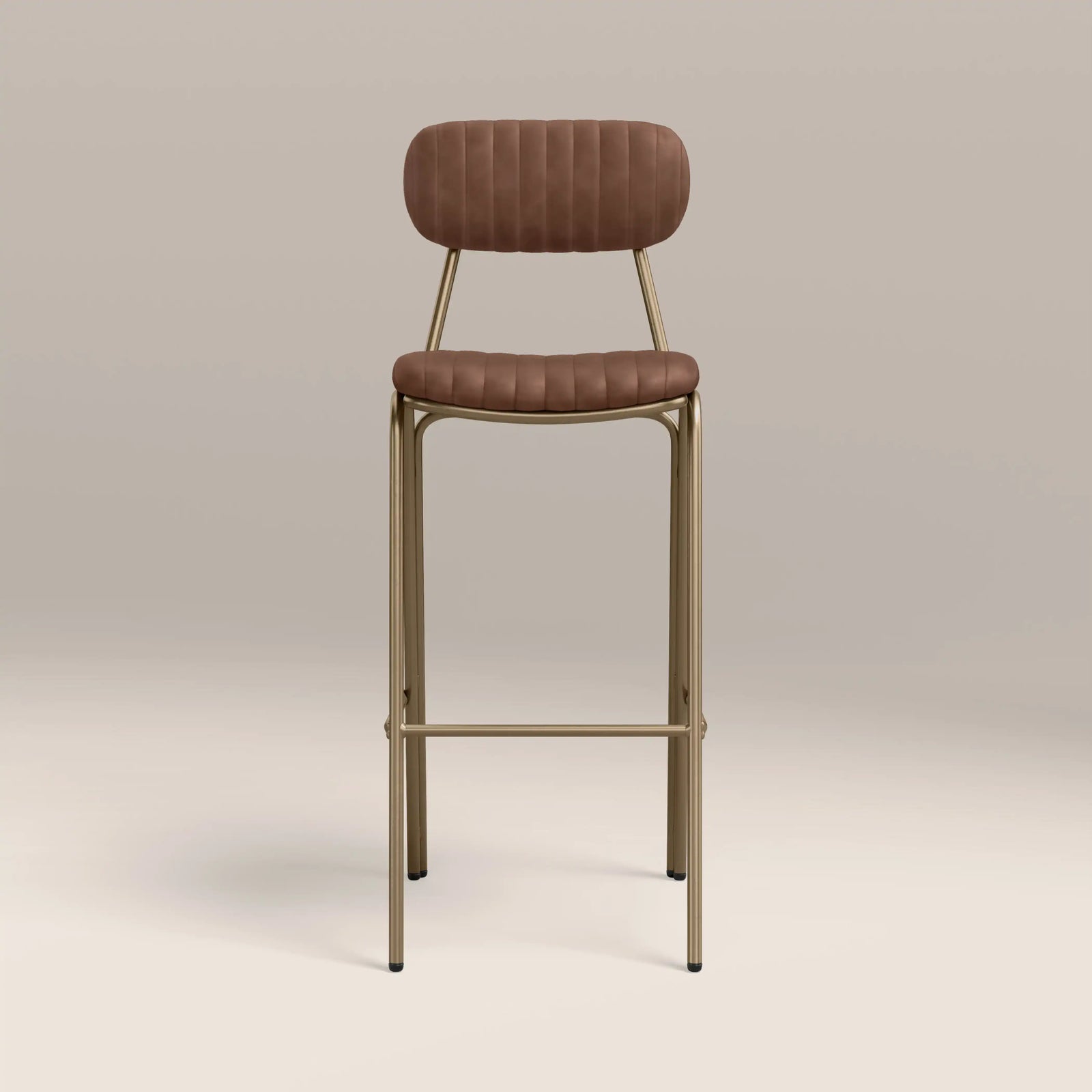 Boston Bar Stool With Backrest | Vintage Tan Faux Leather & Brass