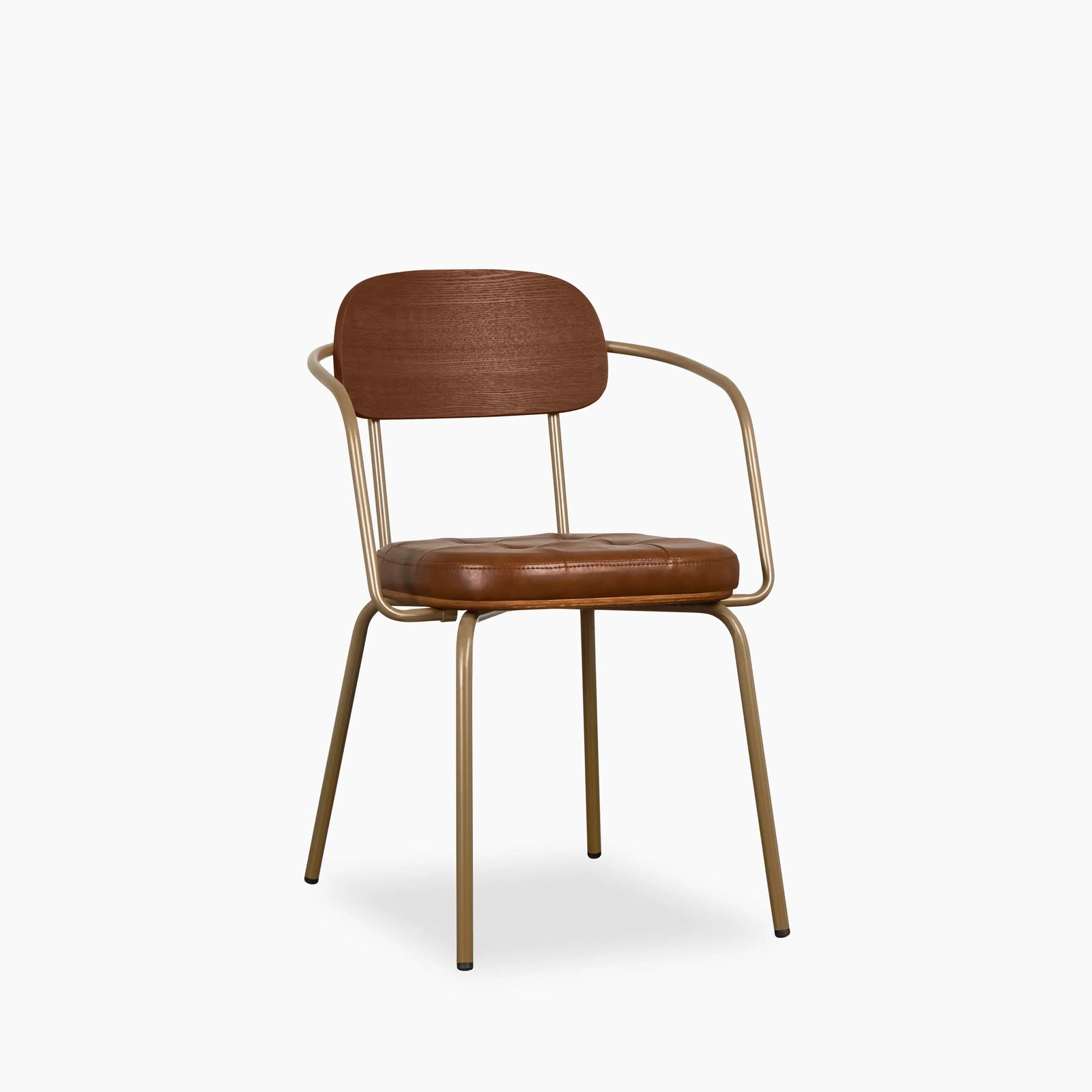 Maddox Carver Dining Chair | Vintage Tan Faux Leather & Brass