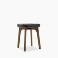 Winchester Low Stool | Vintage Black Faux Leather & Walnut