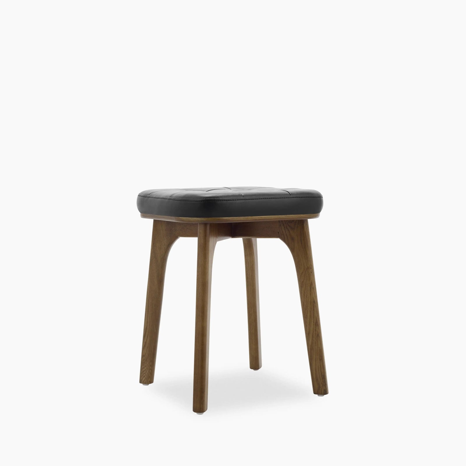 Winchester Low Stool | Vintage Black Faux Leather & Walnut