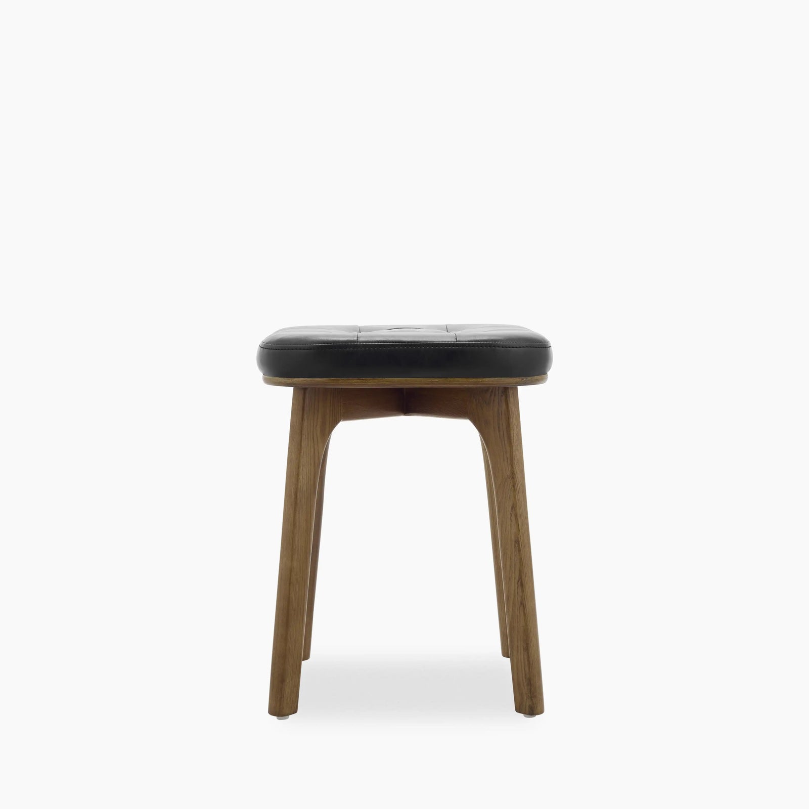 Winchester Low Stool | Vintage Black Faux Leather & Walnut