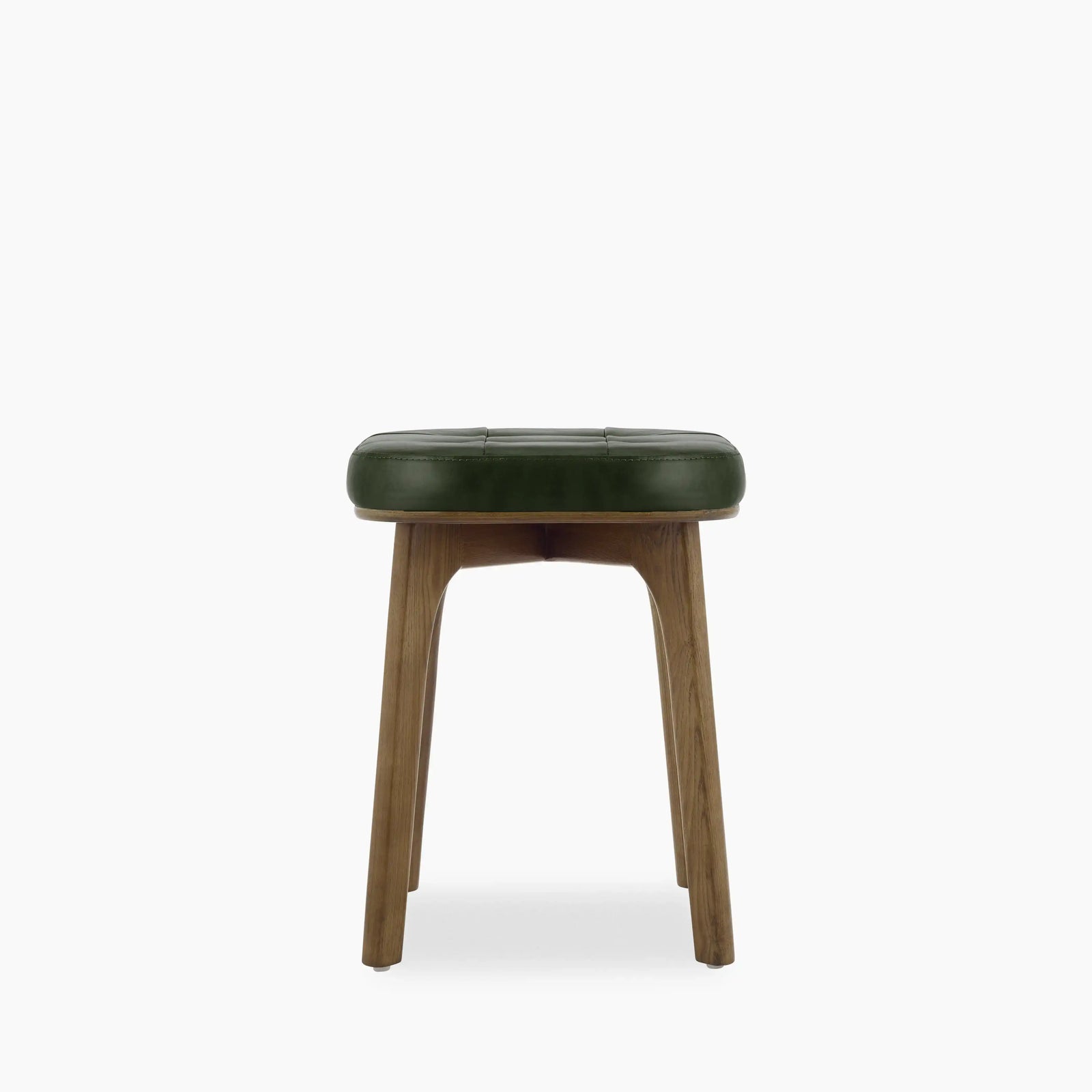 Winchester Low Stool | Vintage Green Faux Leather & Walnut