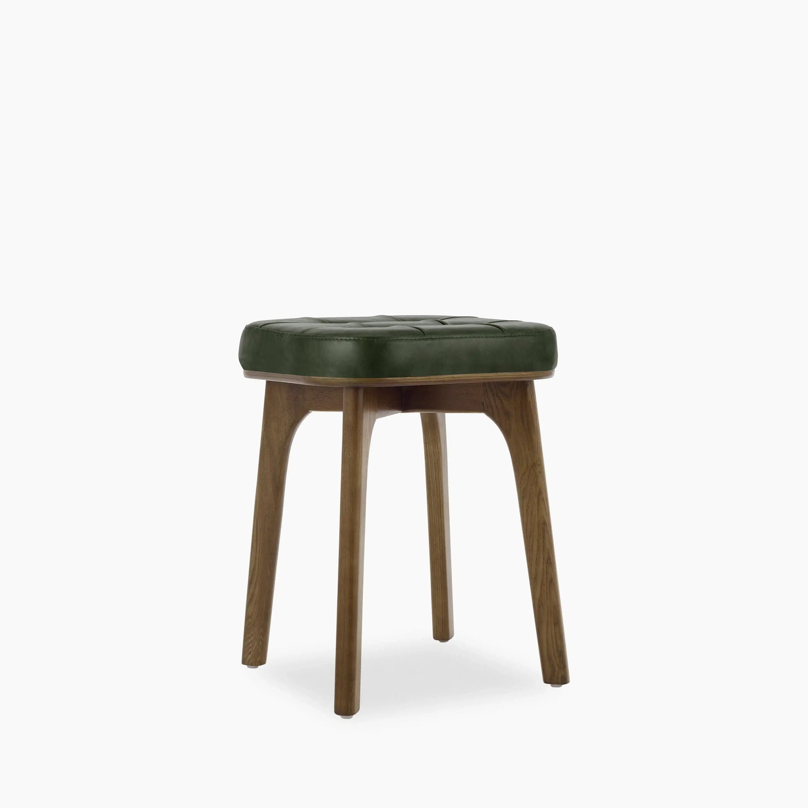 Winchester Low Stool | Vintage Green Faux Leather & Walnut