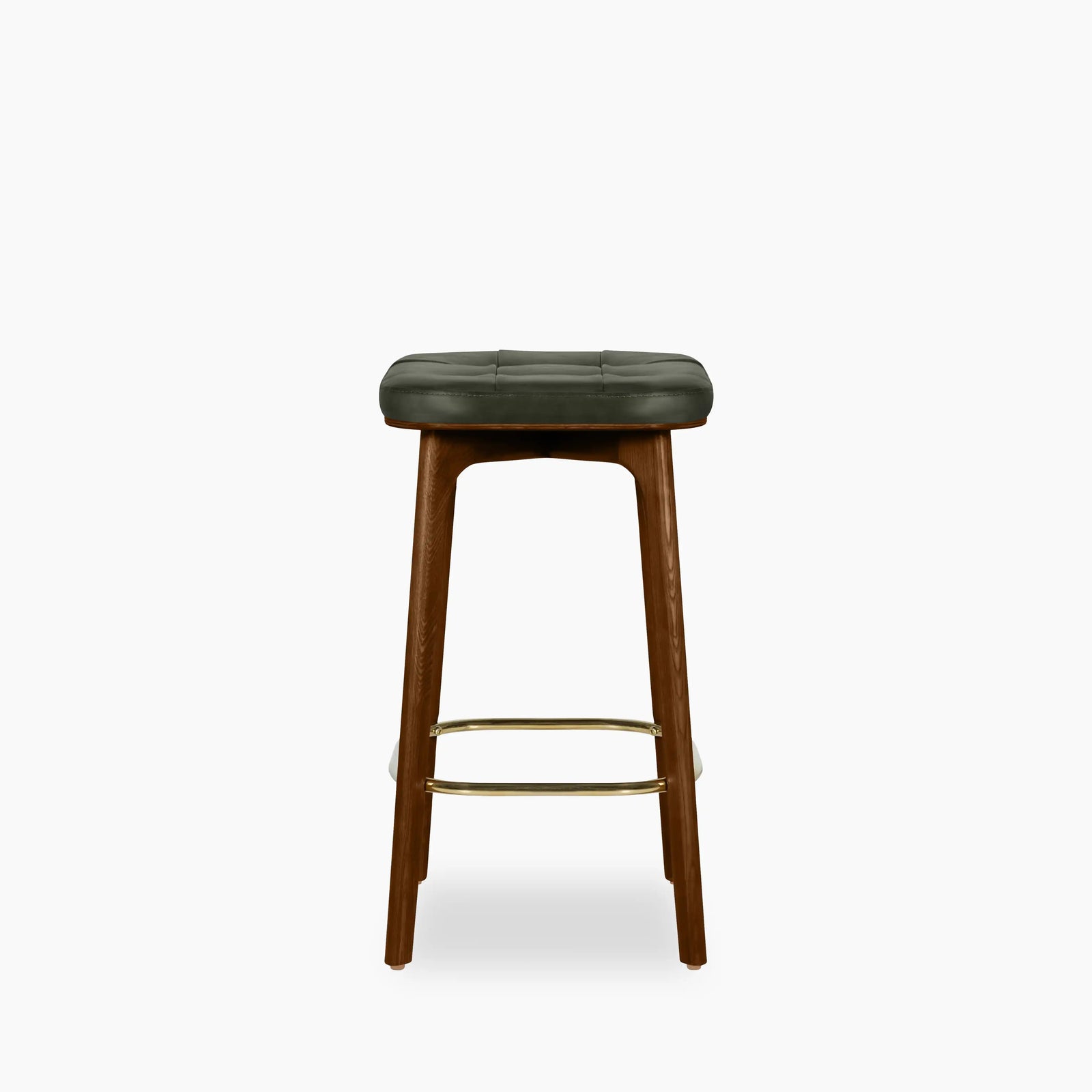 Winchester Kitchen Stool | Vintage Green Faux Leather & Walnut