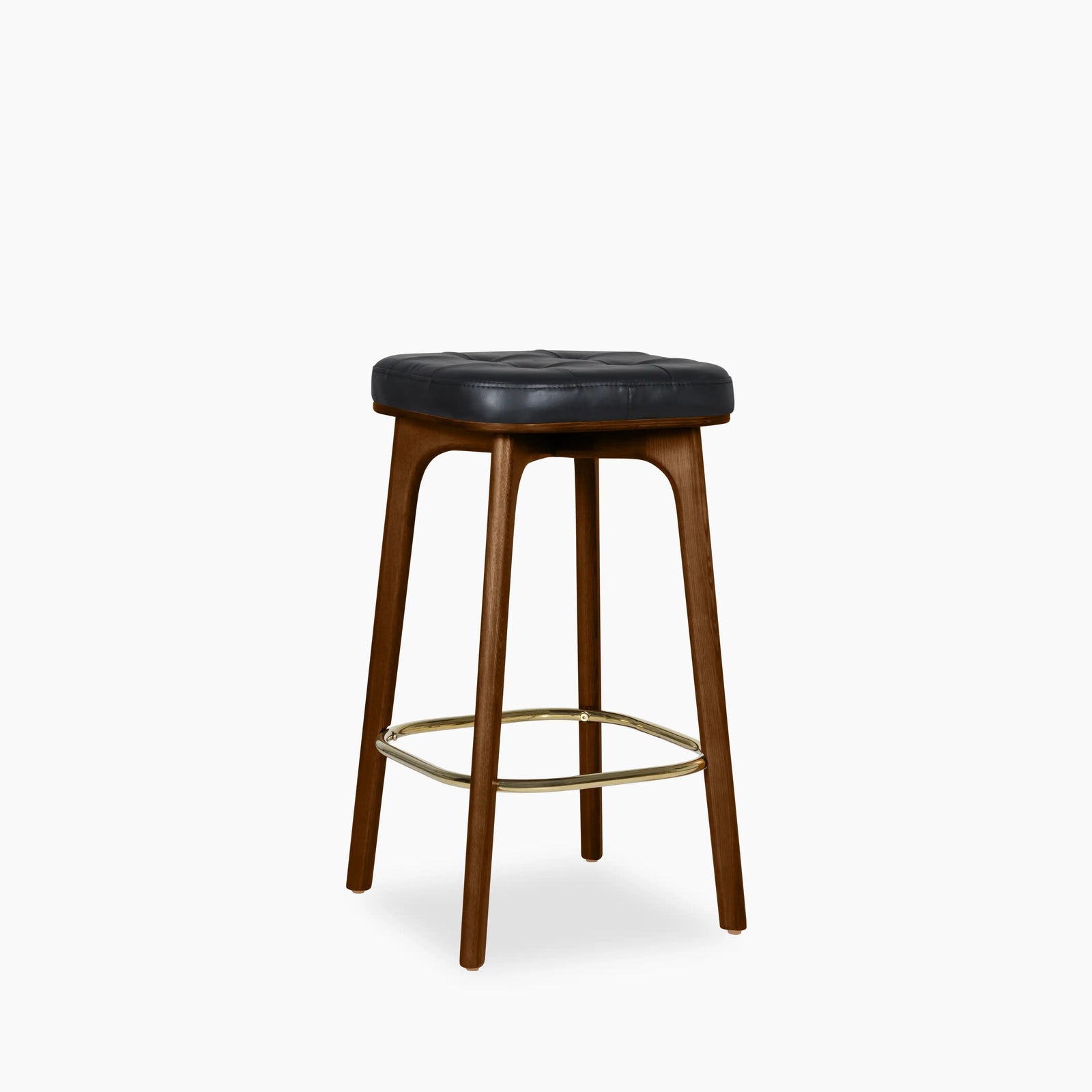 Winchester Kitchen Stool | Vintage Black Faux Leather & Walnut