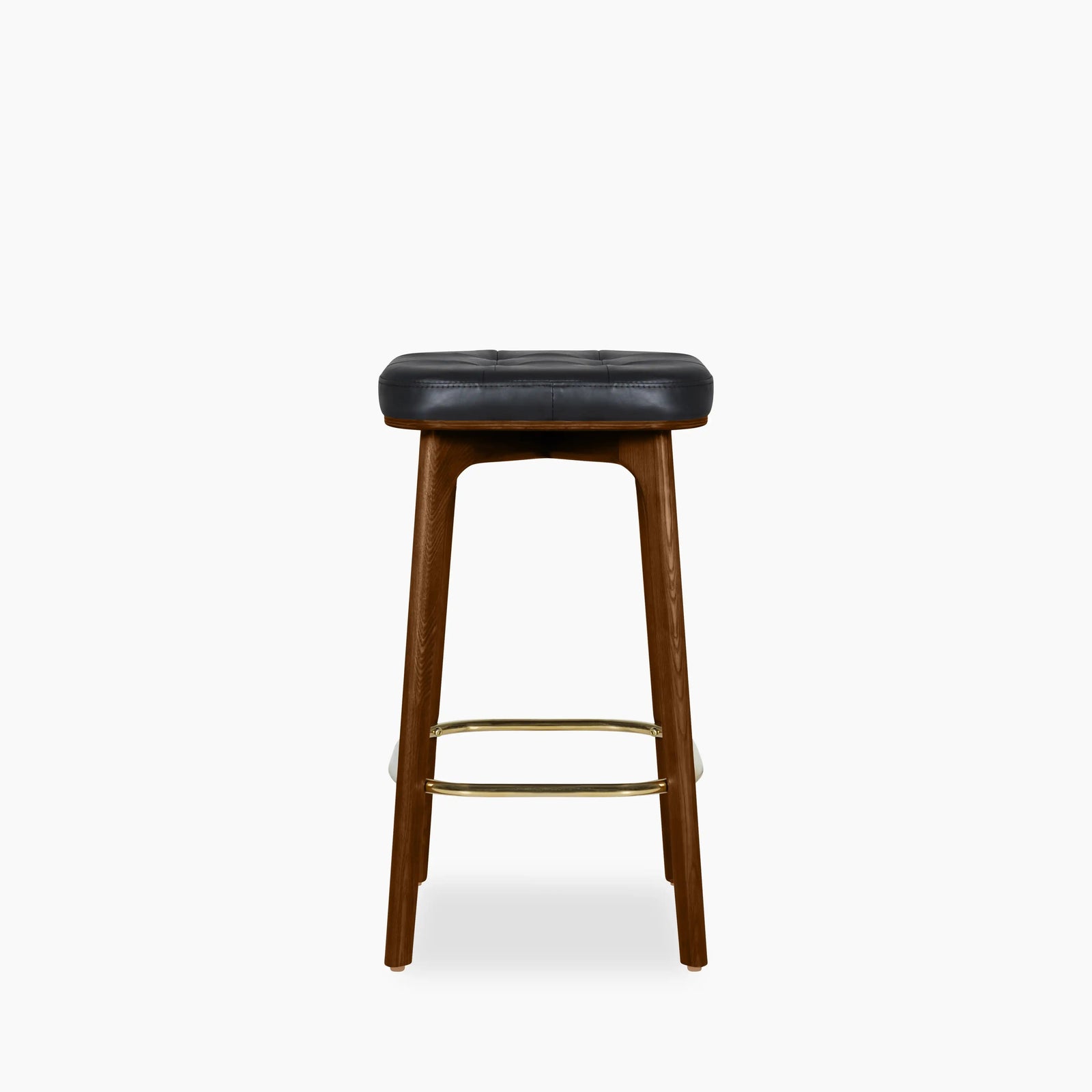 Winchester Kitchen Stool | Vintage Black Faux Leather & Walnut