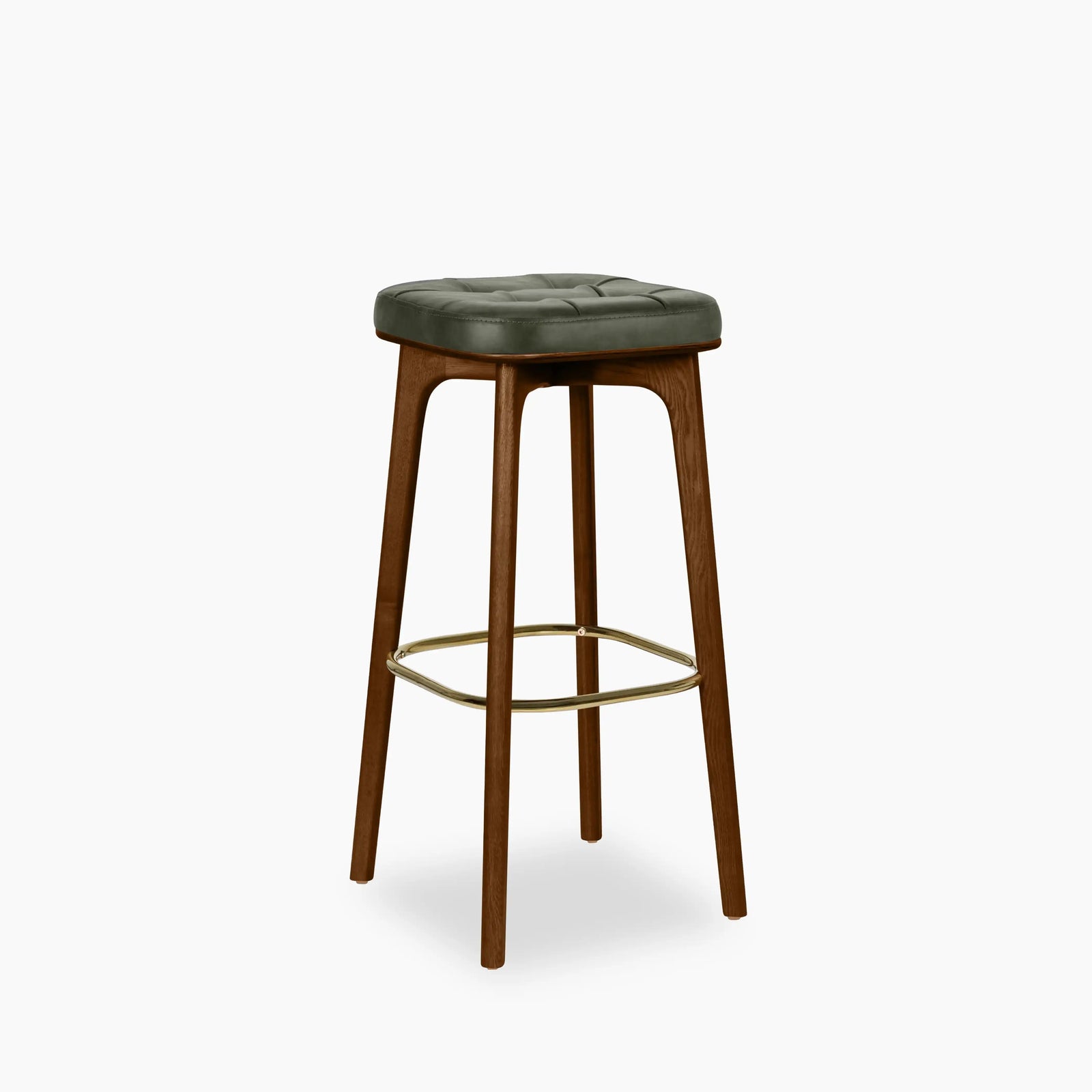 Winchester Bar Stool | Vintage Green Faux Leather & Walnut