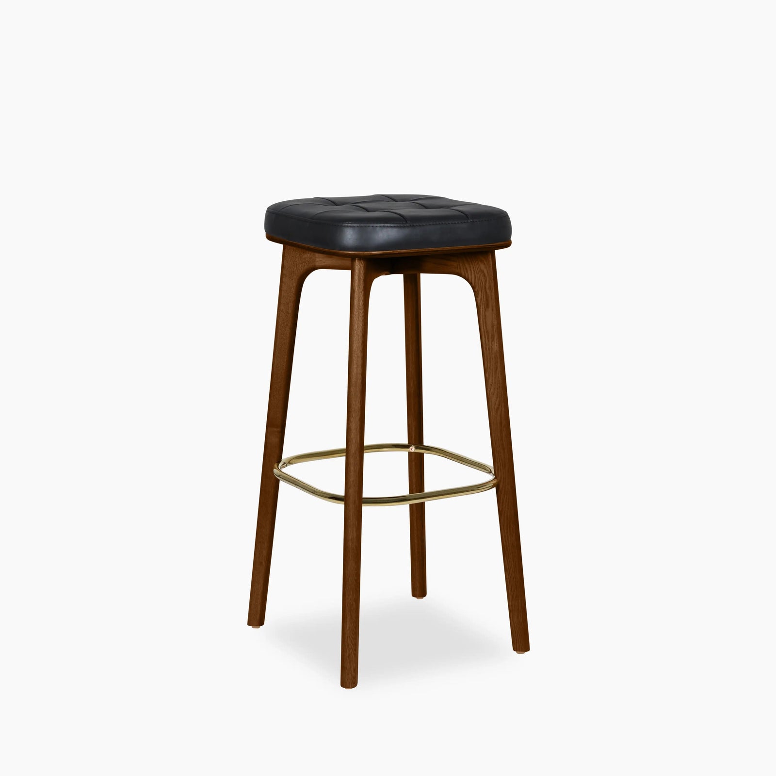 Winchester Bar Stool | Vintage Black Faux Leather & Walnut