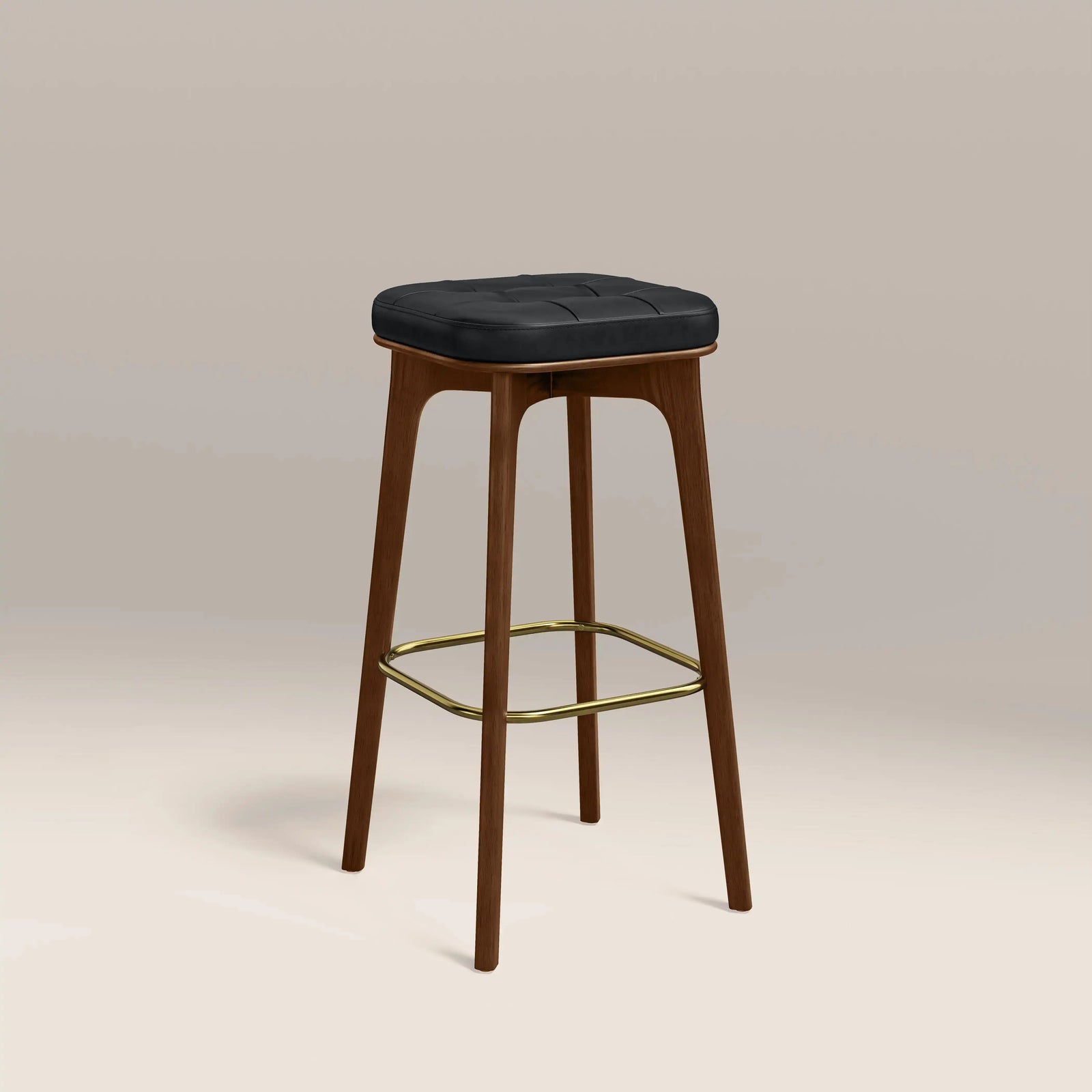 Winchester Bar Stool | Vintage Black Faux Leather & Walnut