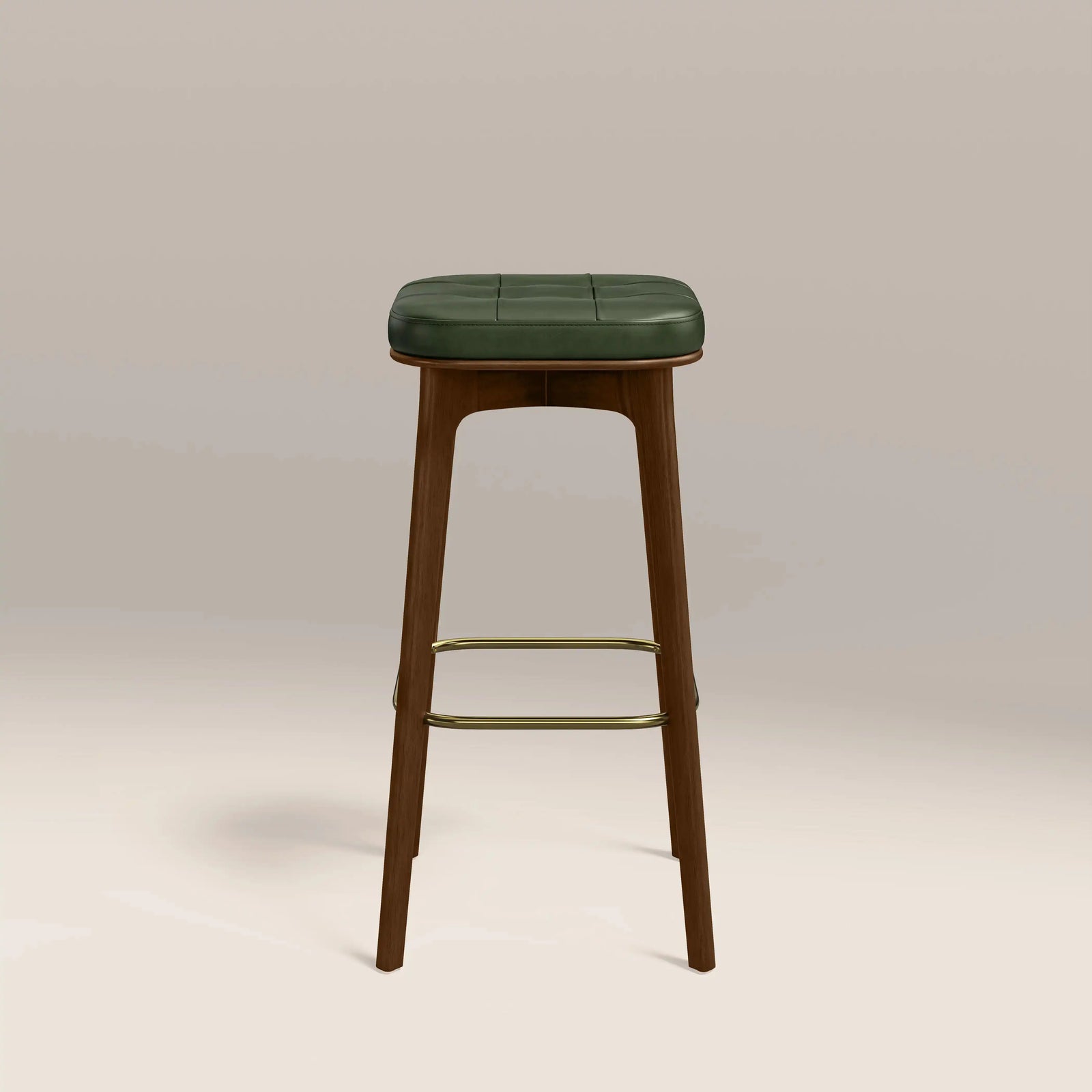 Winchester Bar Stool | Vintage Green Faux Leather & Walnut