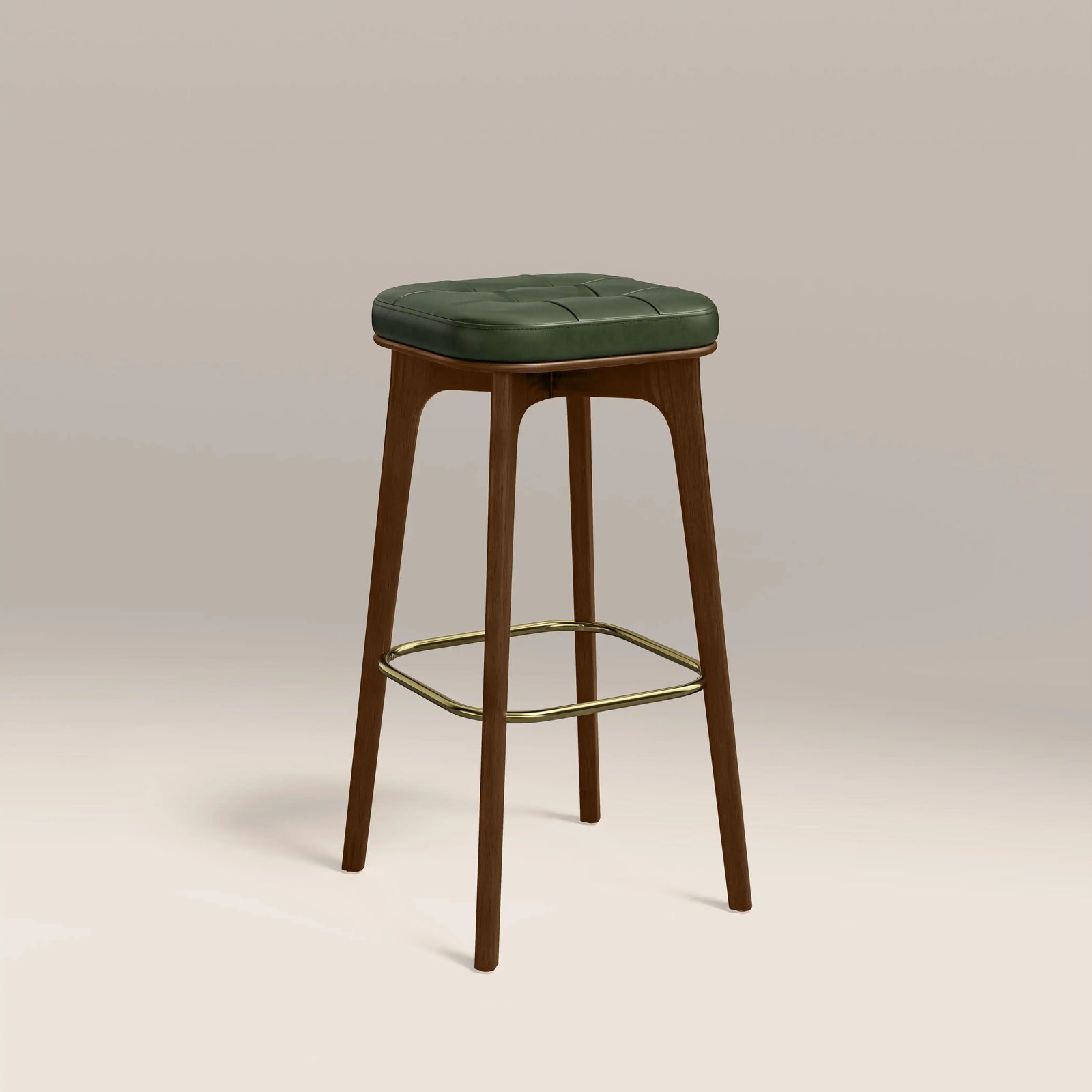 Winchester Bar Stool | Vintage Green Faux Leather & Walnut