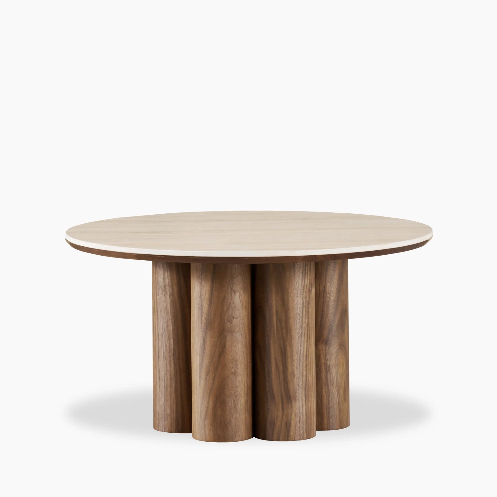 Noelle Round Coffee Table | Natural Travertine Effect Sintered Stone & Walnut