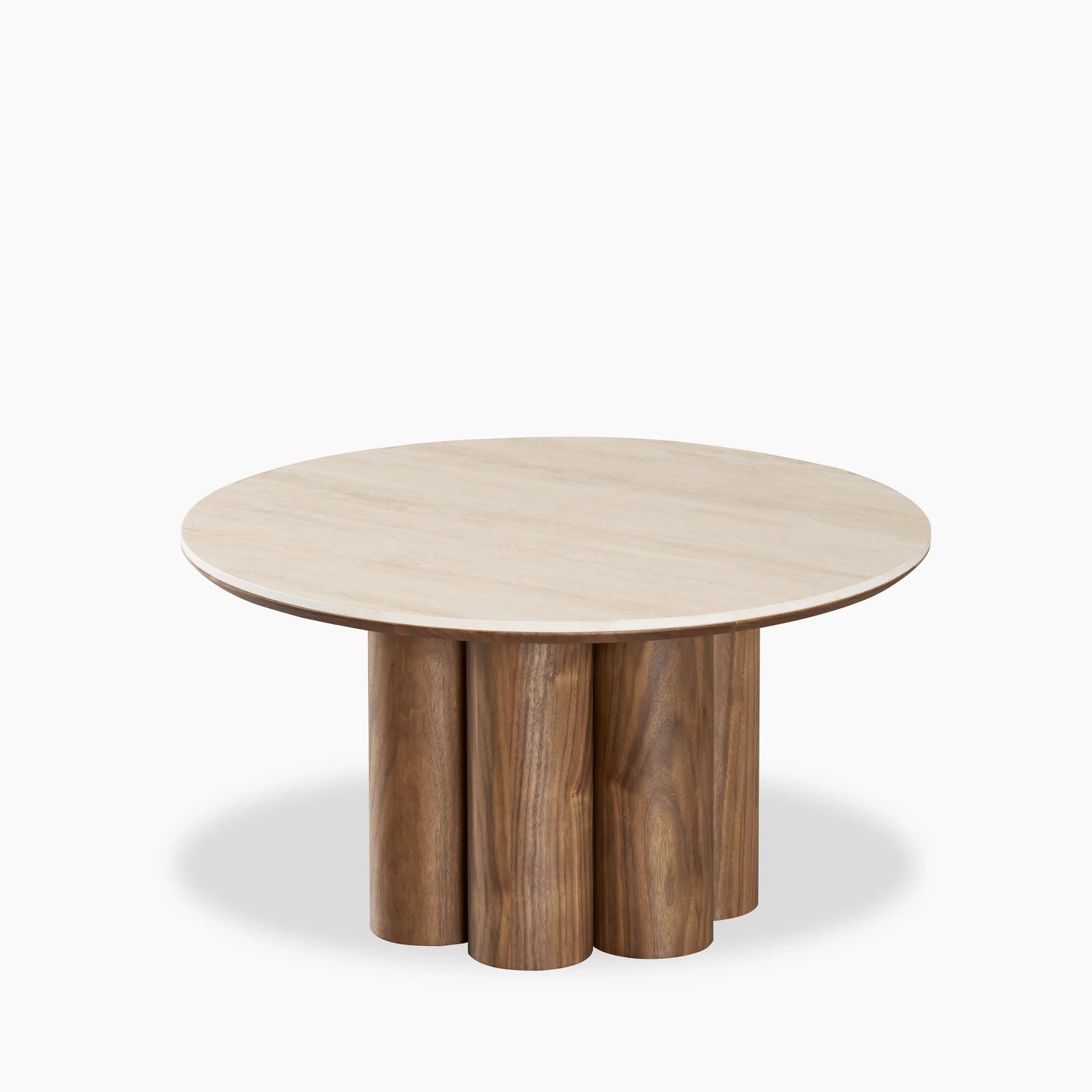 Noelle Round Coffee Table | Natural Travertine Effect Sintered Stone & Walnut