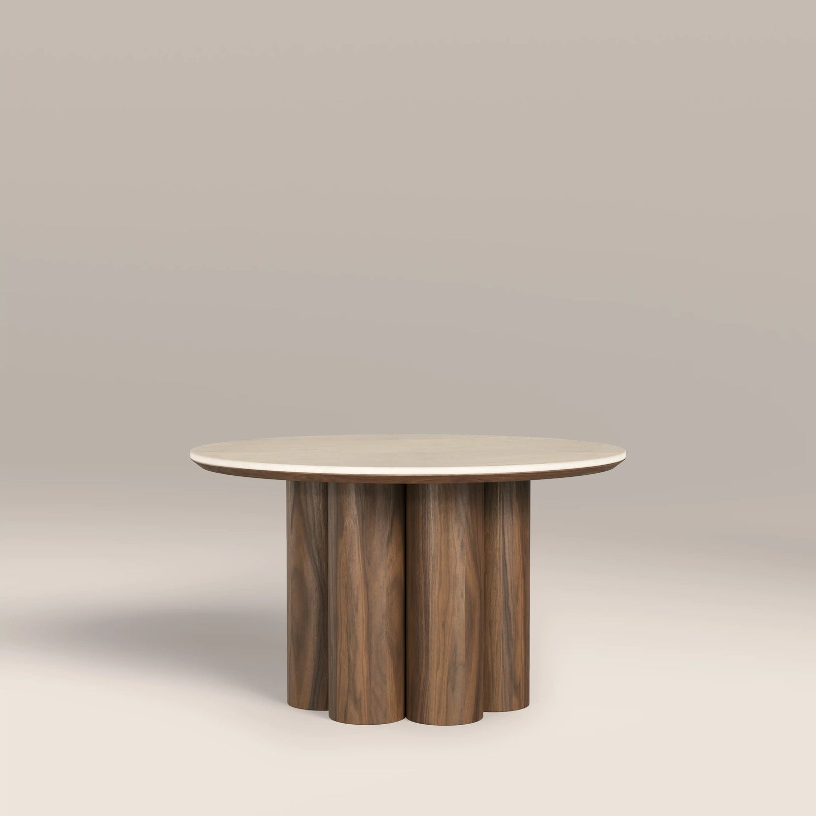 Noelle Round Coffee Table | Natural Travertine Effect Sintered Stone & Walnut