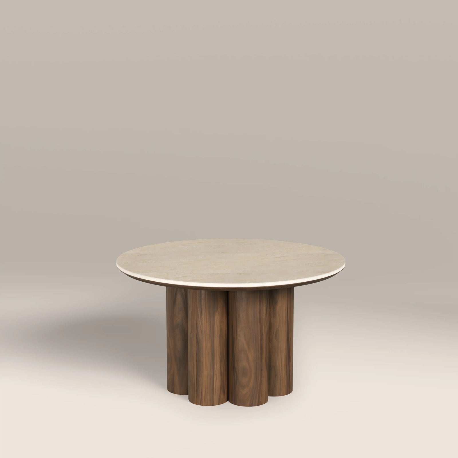 Noelle Round Coffee Table | Natural Travertine Effect Sintered Stone & Walnut