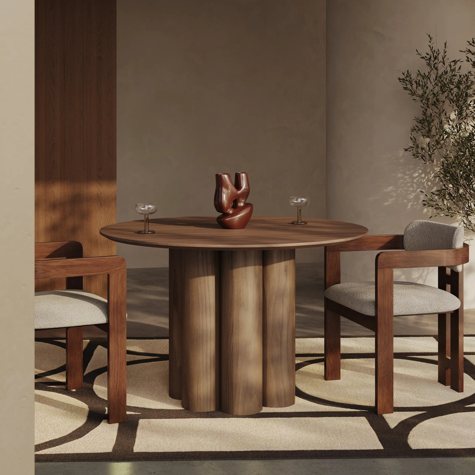 Noelle 4 Seat Round Wooden Dining Table | Walnut