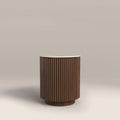 Everly Round Storage Side Table | Natural Travertine Effect Sintered Stone & Walnut