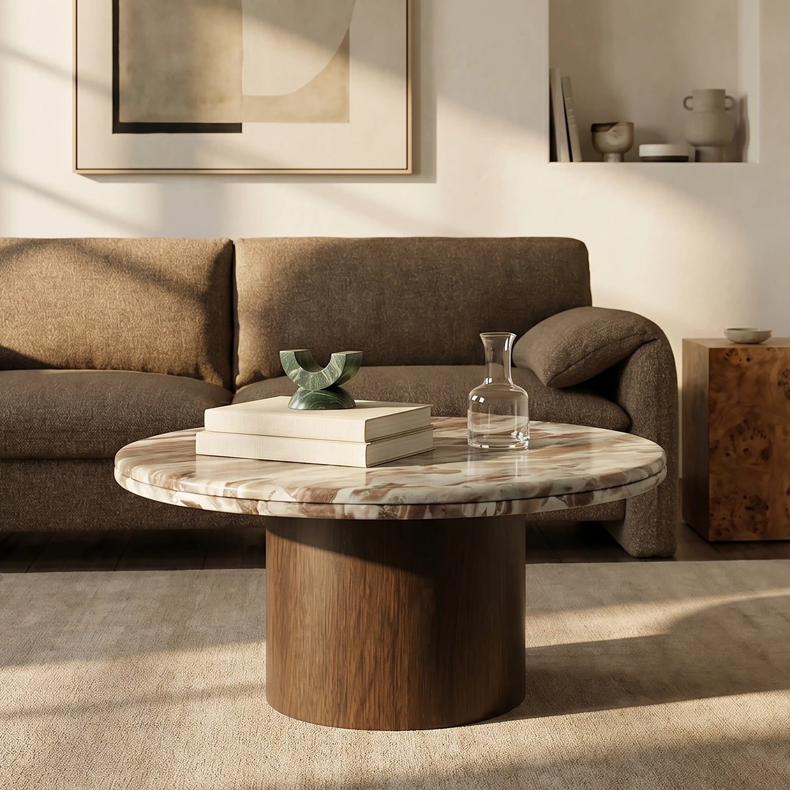 Bond Round Coffee Table | French Riviera Marble & Walnut