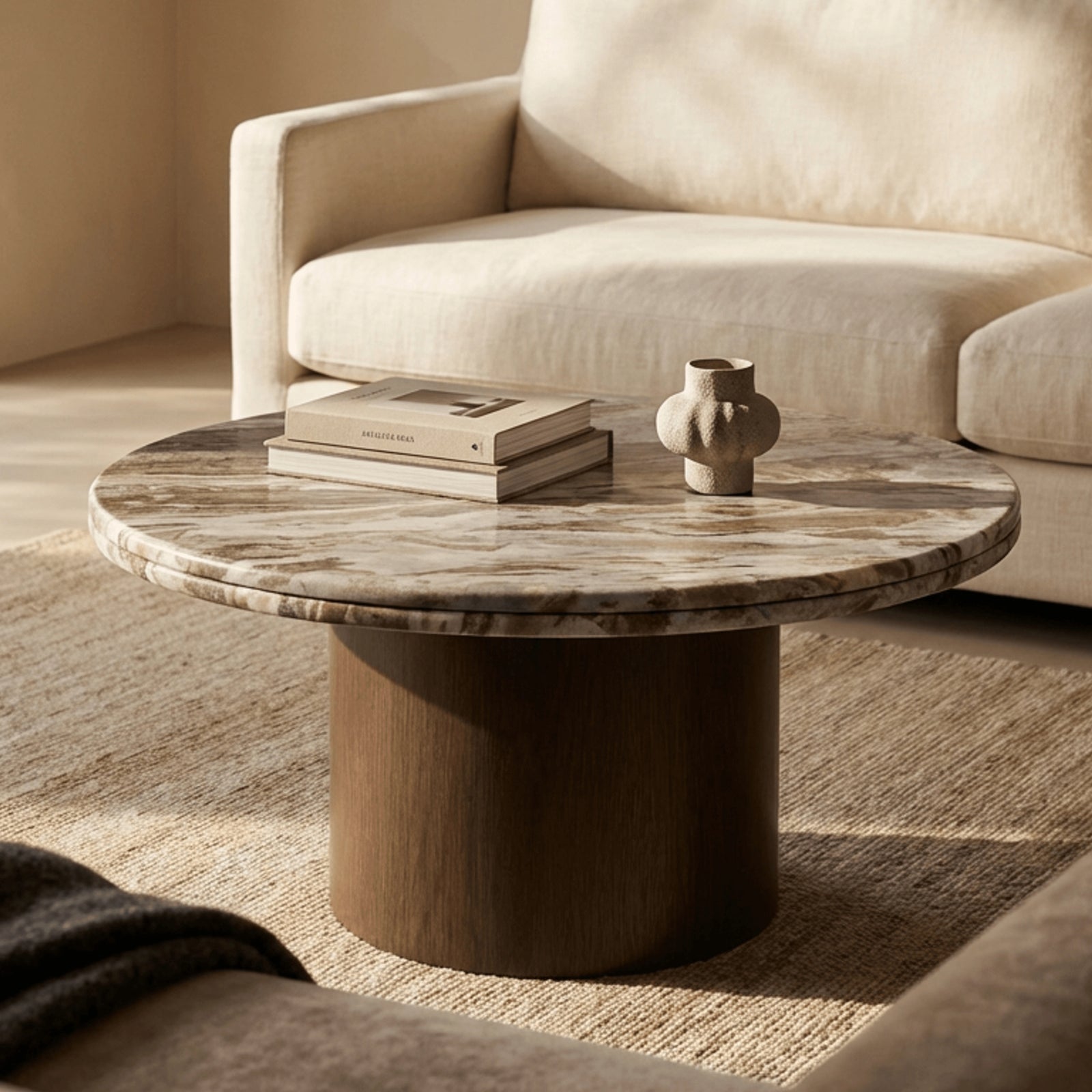 Bond Round Coffee Table | French Riviera Marble & Walnut