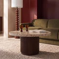 Pedersen Round Coffee Table | Cappuccino Brown Riverstone Marble & Walnut
