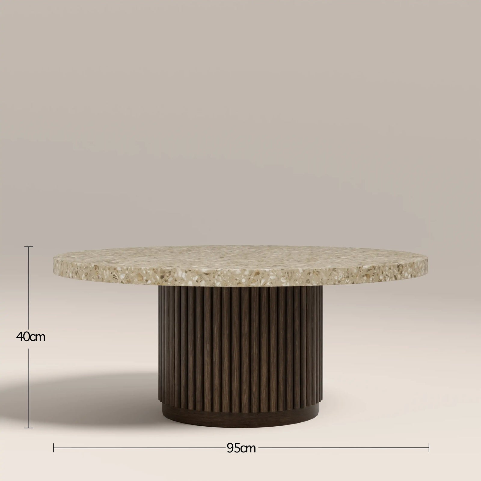 Pedersen Round Coffee Table | Cappuccino Brown Riverstone Marble & Walnut