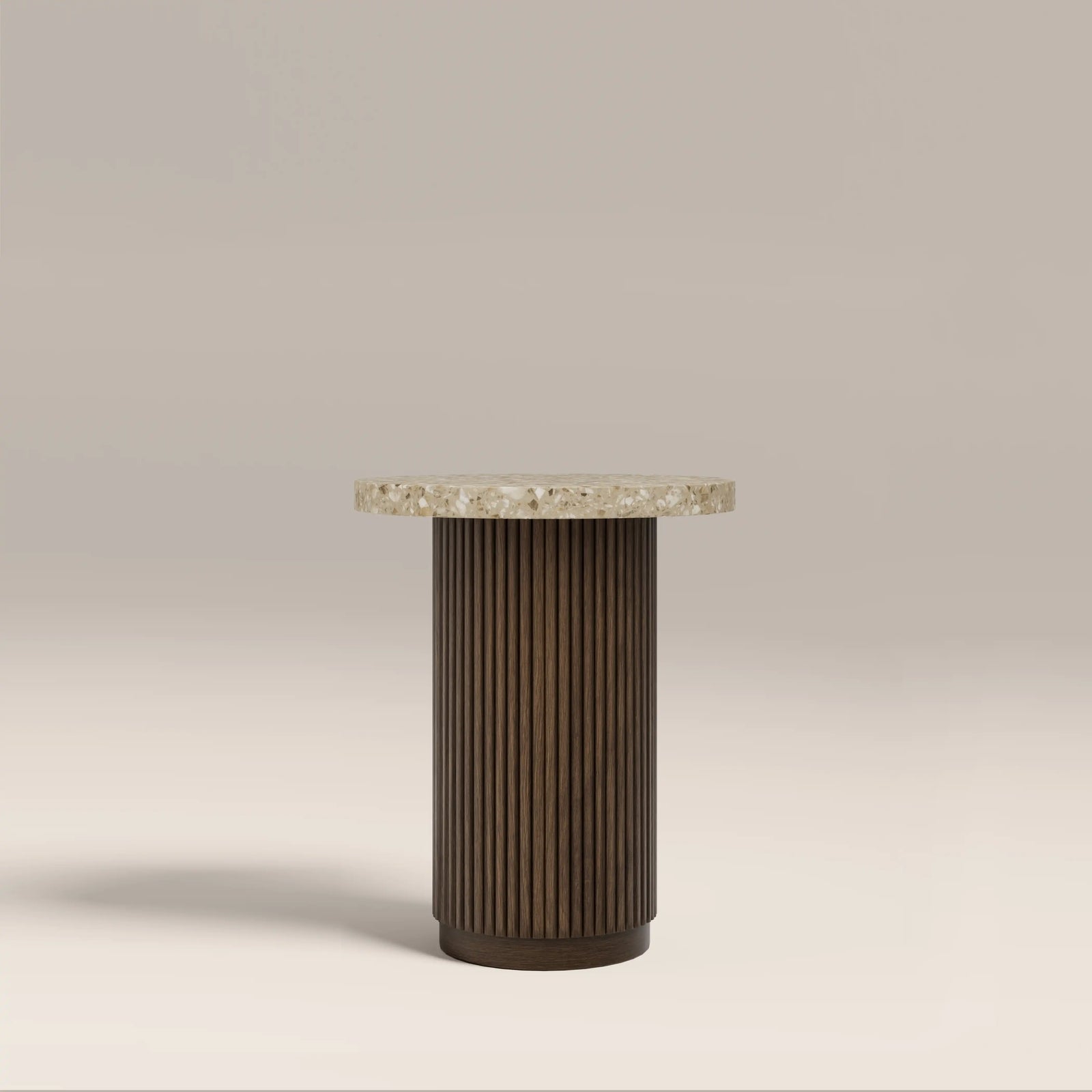 Pedersen Round Side Table | Cappuccino Brown Riverstone Marble & Walnut