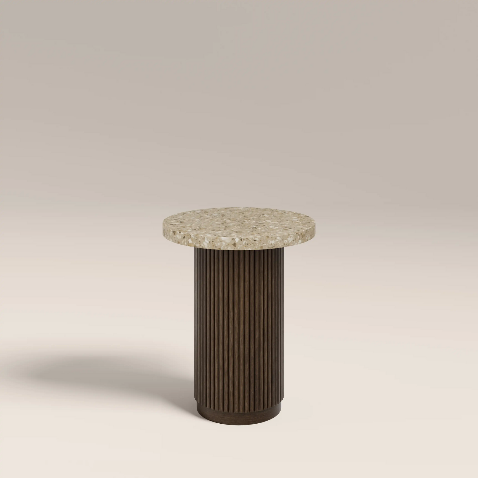 Pedersen Round Side Table | Cappuccino Brown Riverstone Marble & Walnut