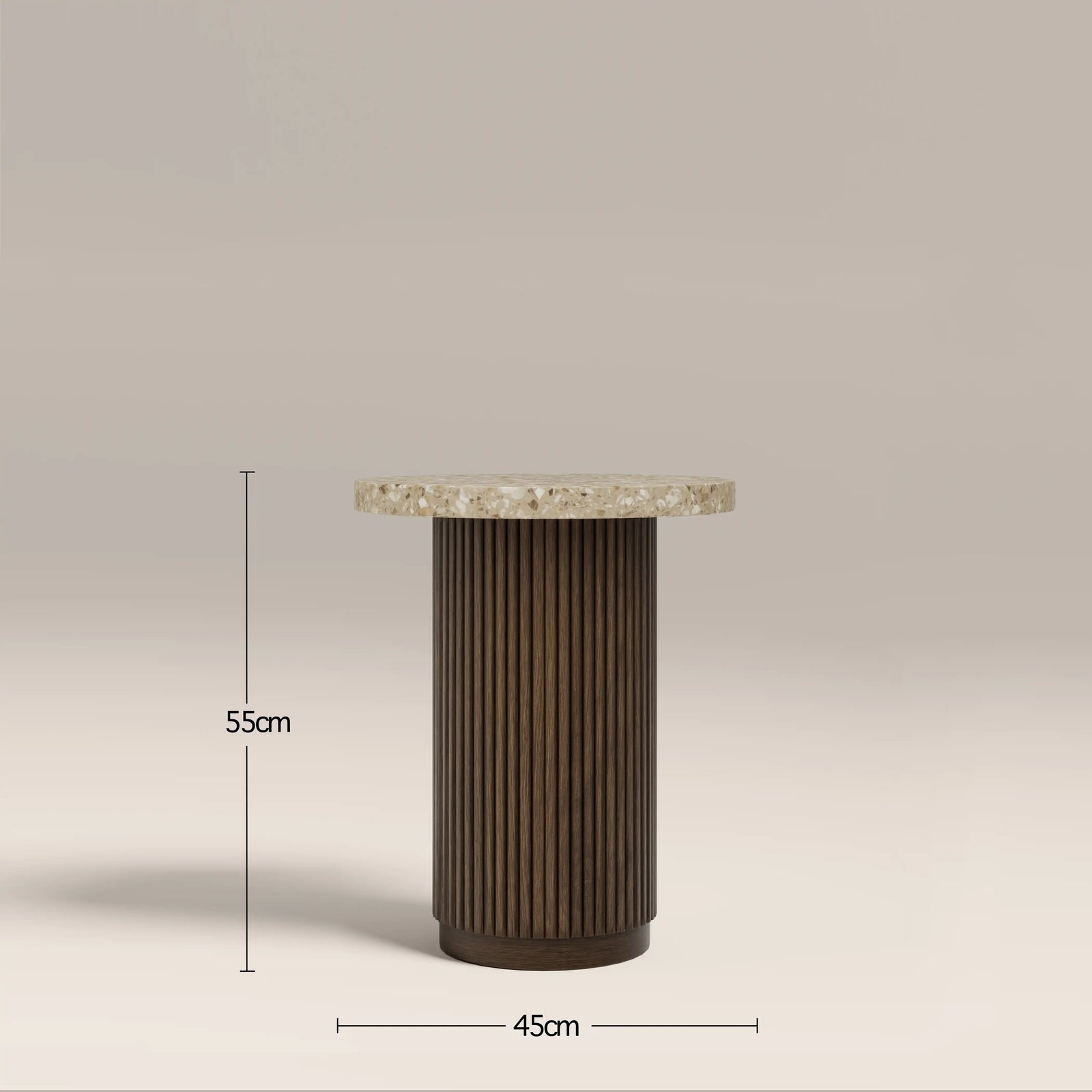Pedersen Round Side Table | Cappuccino Brown Riverstone Marble & Walnut