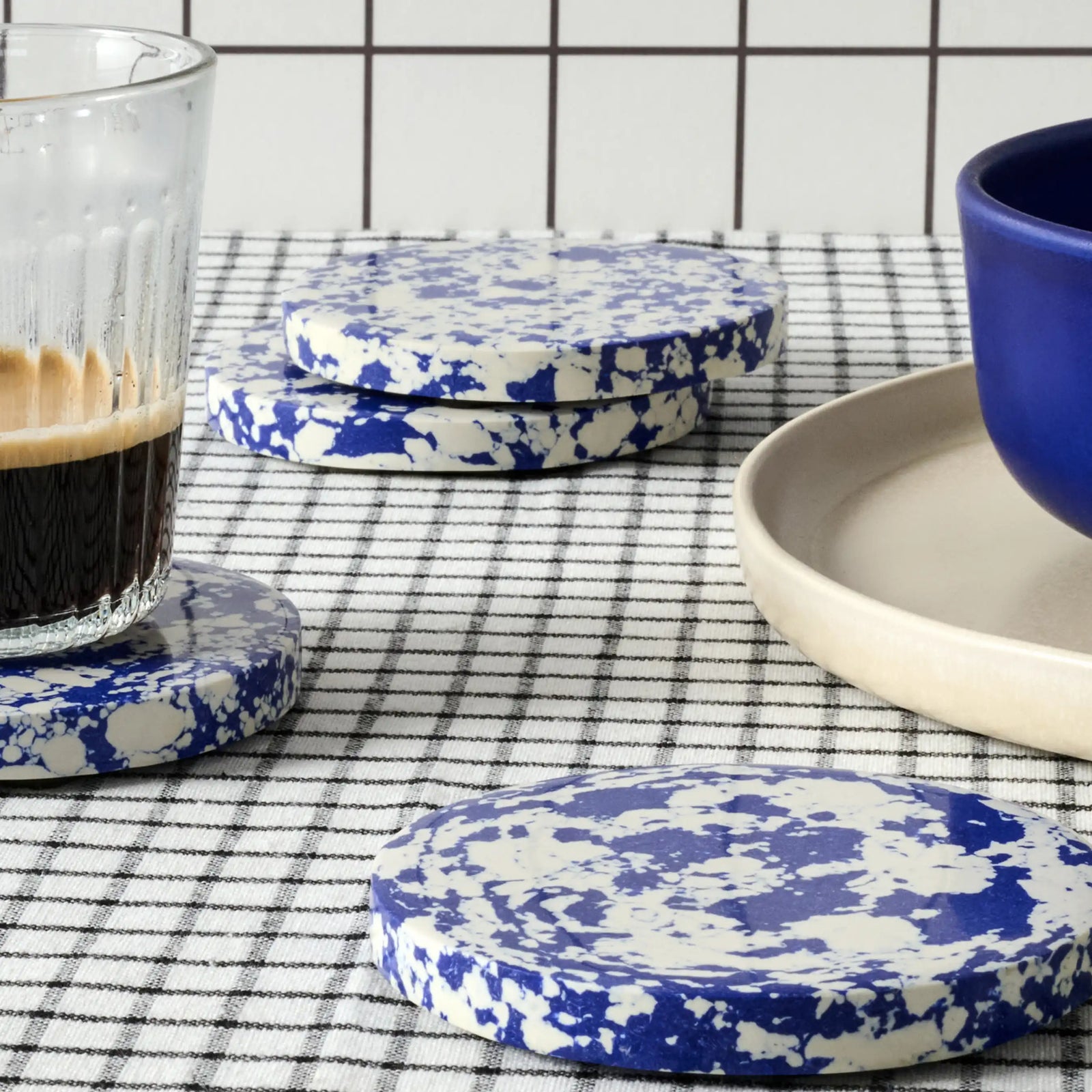 Rock Set of 4 Marble Coasters | Cobalt Blue & White