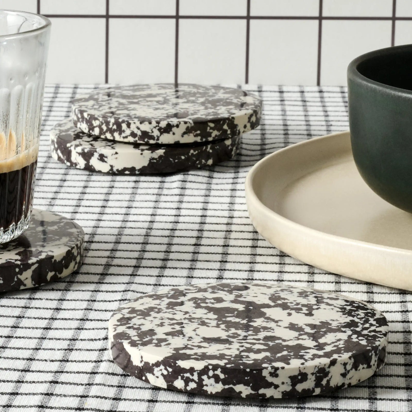 Rock Set of 4 Marble Coasters | Black & White