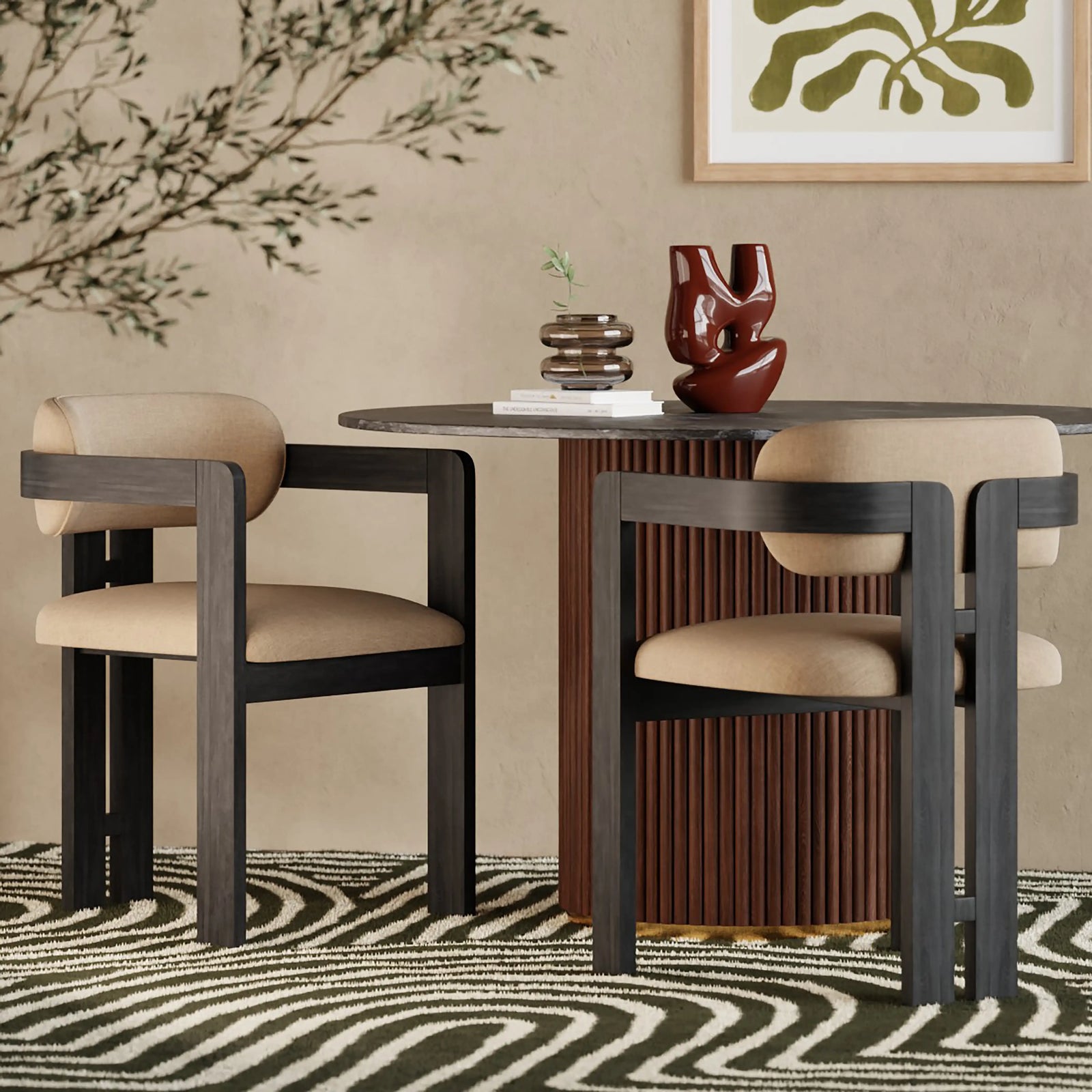 Hallie Carver Dining Chair | Latte Sustainable Fabric & Black